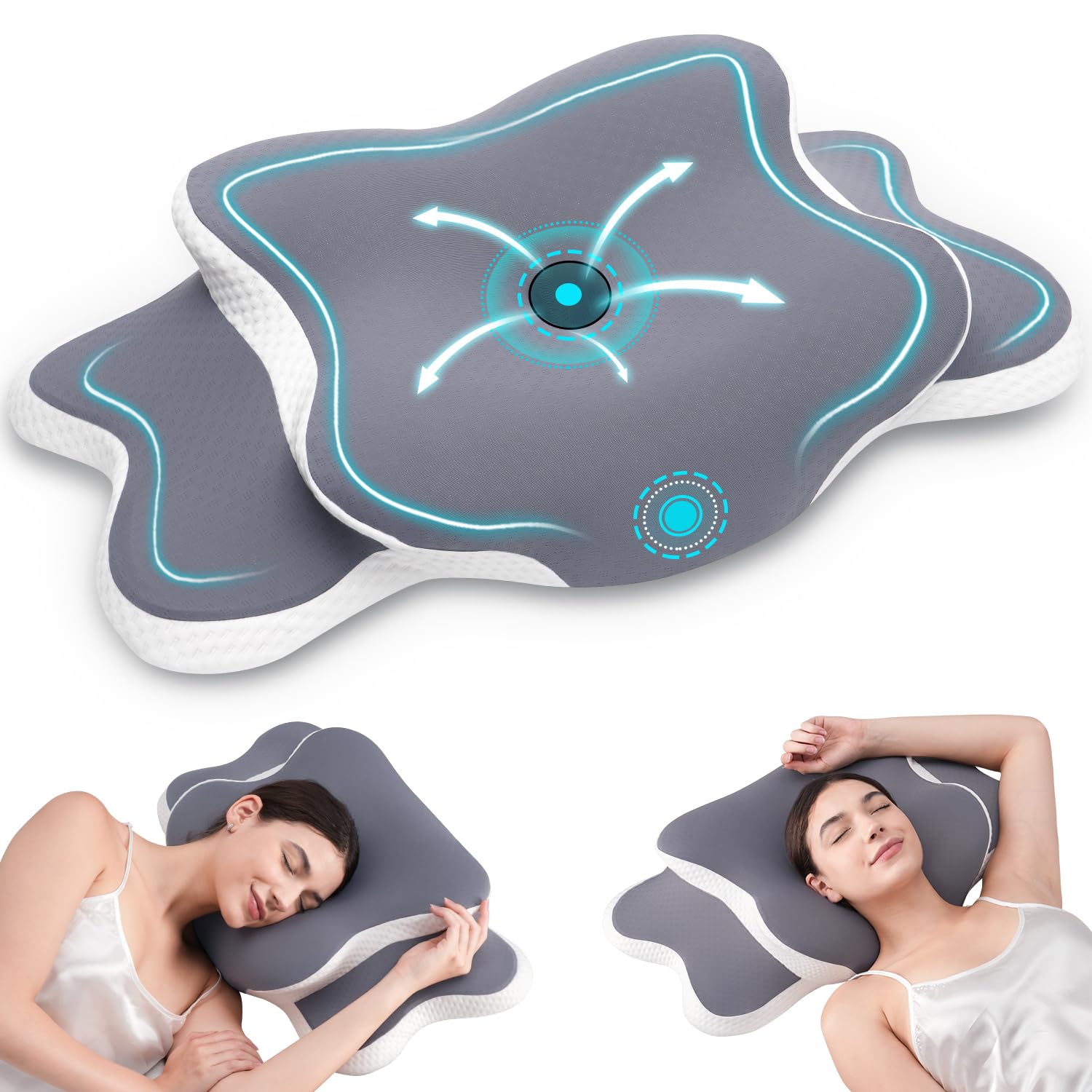 Delyoly Cervical Neck Pillow for Sleeping - Memory Foam Contour Pillow for Neck Pain Relief, Ergonomic Support for Side and Back Sleepers, Orthopedic Pillow with Breathable Ice Silk Cover（Gray） 🍁 All In One Marketplace Canada
