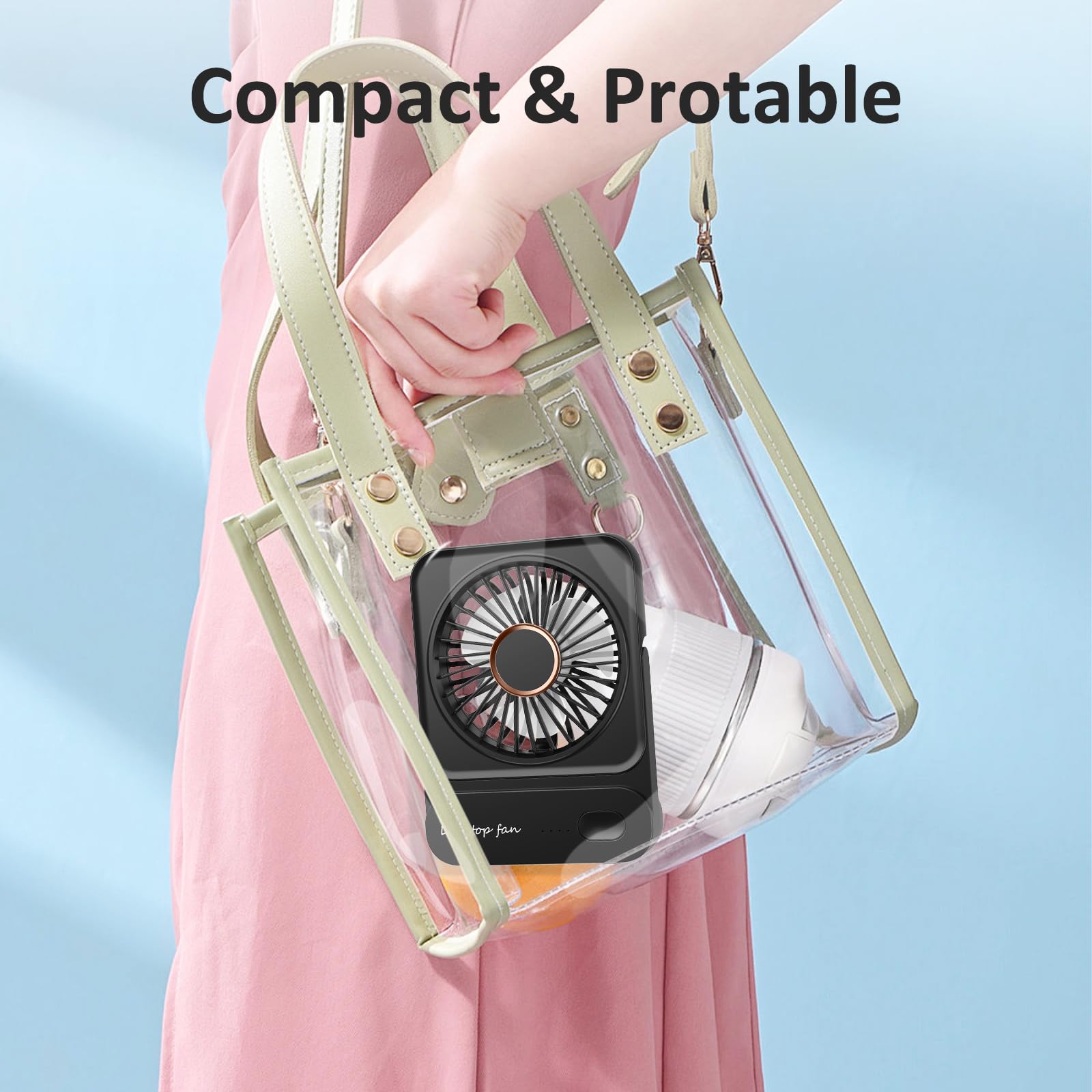 Desk Fan, 4000mAh Table Fan USB Rechargeable, 3 Speed Mini Fans, Quiet & Powerful & Rotatable, Compact & Portable Fan for Home Bedroom Desktop Office Traveling Car Outdoor, Black 🍁 All In One Marketplace Canada