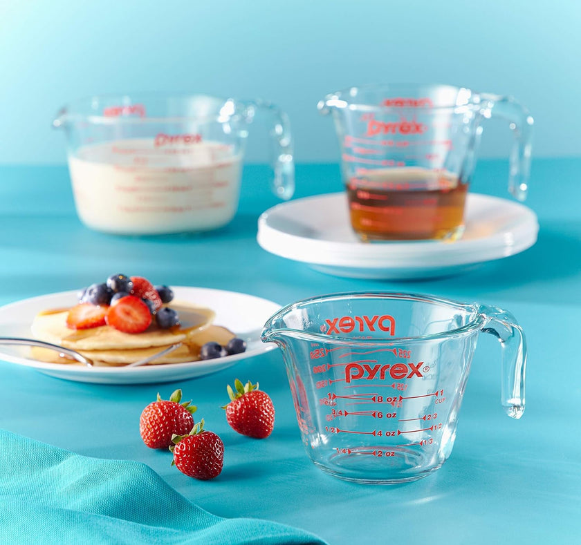 Pyrex 3 Piece Glass Measuring Cup Set, Includes 1-Cup, 2-Cup, and 4-Cup Tempered Glass Liquid Measuring Cups, Dishwasher, Freezer, Microwave, and Preheated Oven Safe, Essential Kitchen Tools 🍁 All In One Marketplace Canada