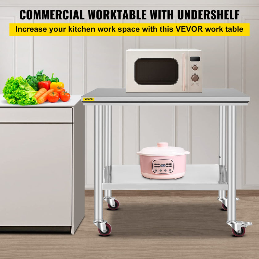 VEVOR 36x24x33.5 inch Stainless Steel Work Table with Wheels Prep Table with casters Heavy Duty Work Table for Commercial Kitchen Restaurant Business Garage 350 lb Capacity 🍁 All In One Marketplace Canada