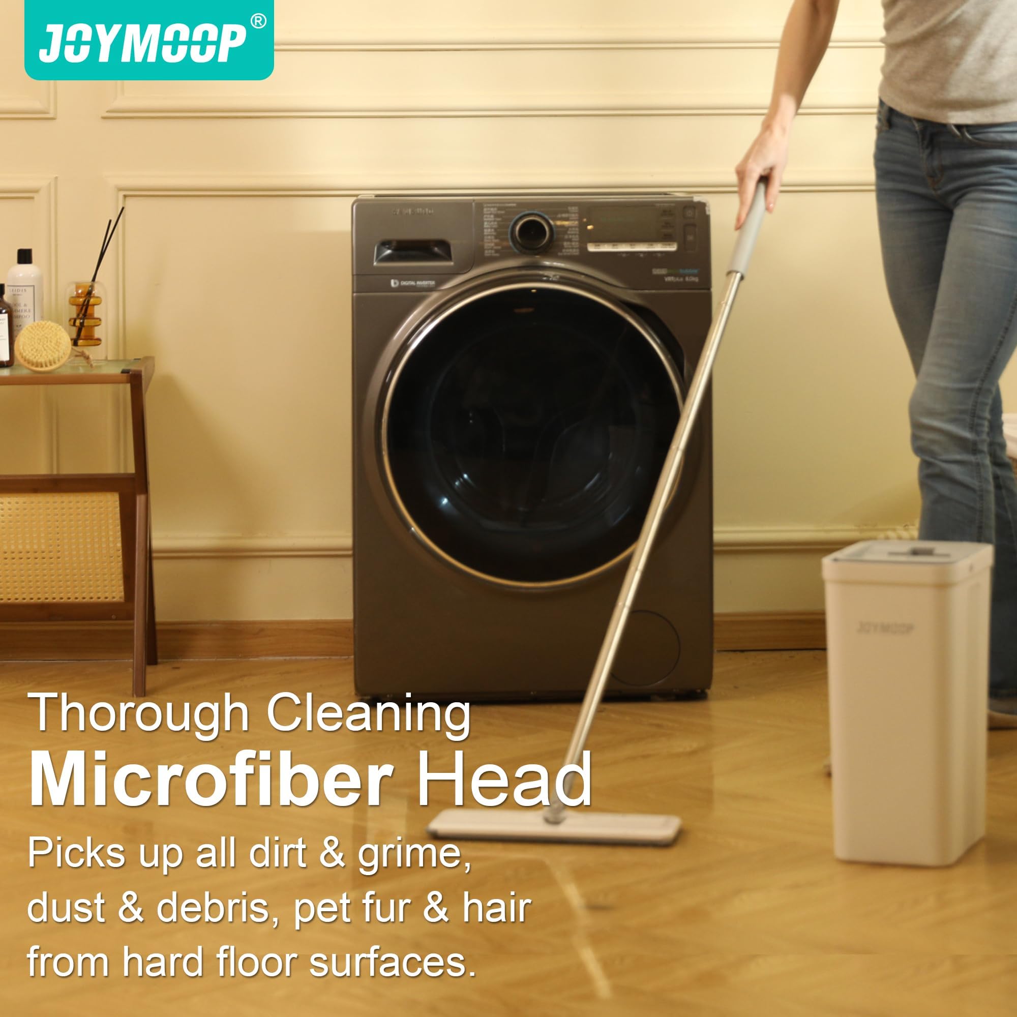 JOYMOOP mop and Bucket with Wringer Set, Flat,for Floor Cleaning with 3 Microfiber Pads, Wet and Dry Use, Household Cleaning Tools, for Hardwood, Laminate, Tile 🍁 All In One Marketplace Canada