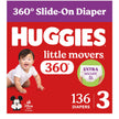 Huggies Size 3 Baby Diapers, Little Movers HuggFit 360° Baby Diapers with 360° Waistband, Size 3 (16-28 lbs), 136 Count, Packaging May Vary 🍁 All In One Marketplace Canada