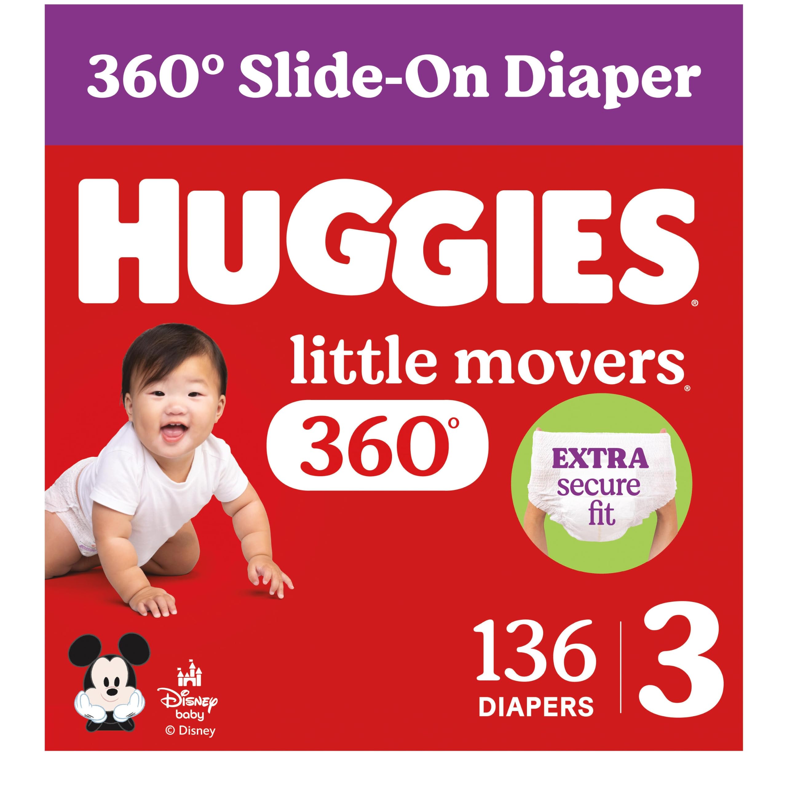 Huggies Size 3 Baby Diapers, Little Movers HuggFit 360° Baby Diapers with 360° Waistband, Size 3 (16-28 lbs), 136 Count, Packaging May Vary 🍁 All In One Marketplace Canada