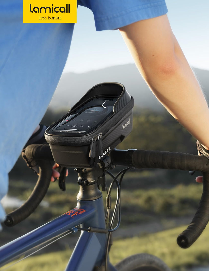 Lamicall Bike Frame Bag Waterproof - [Quick Install & Remove] 1.3L Bike Phone Bag with Sensitive Touch Screen, Bike Phone Holder with Rain Cover, Bicycle Top Tube Bag, Bike Accessories for Phones 4-7