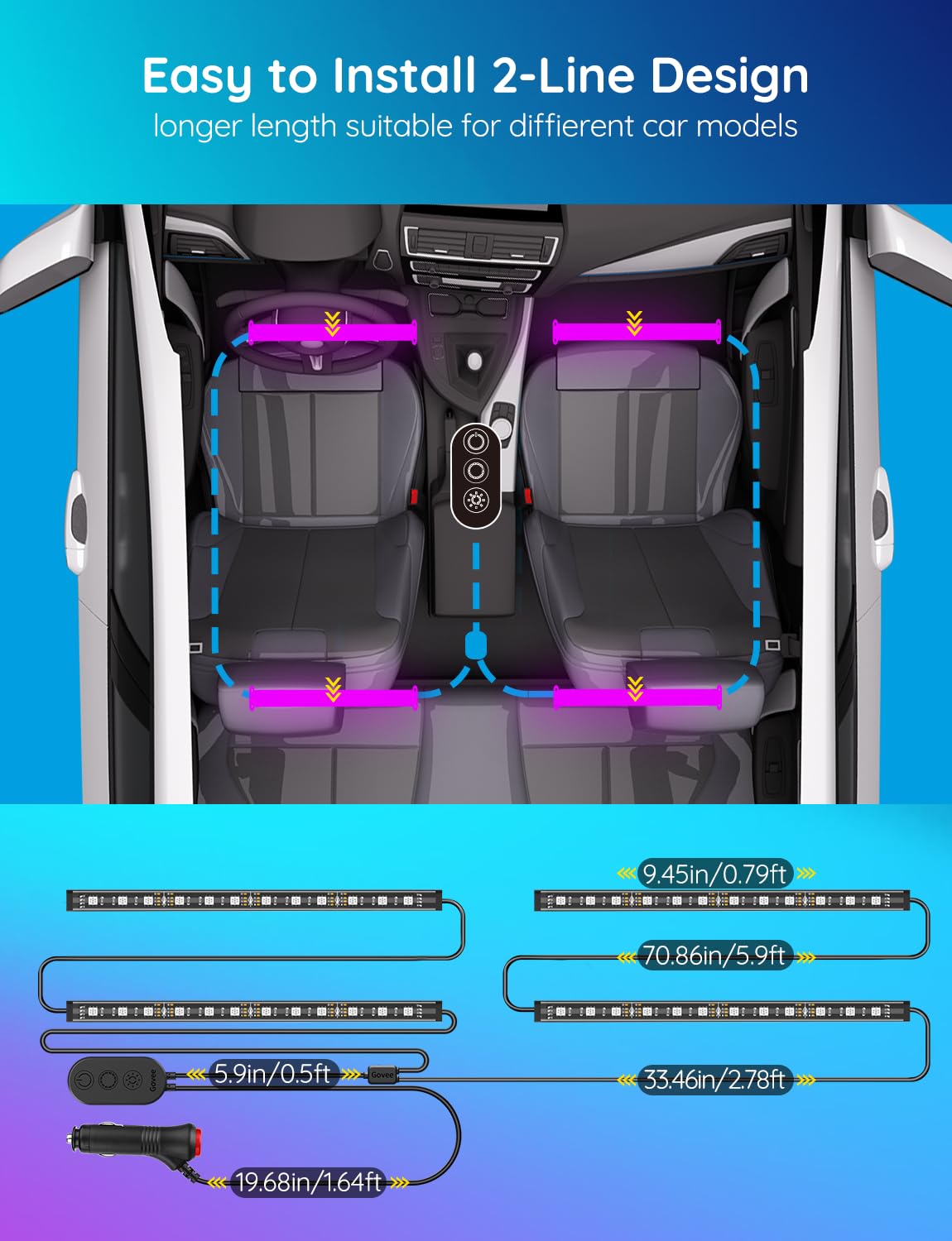 Govee Interior Lights for Car, App Control Smart Car Lights with DIY Mode and Music Mode, Waterproof LED Interior Lights with 2 Lines Design, RGB Under Dash Car LED Lights with Car Charger, DC 12V 🍁 All In One Marketplace Canada