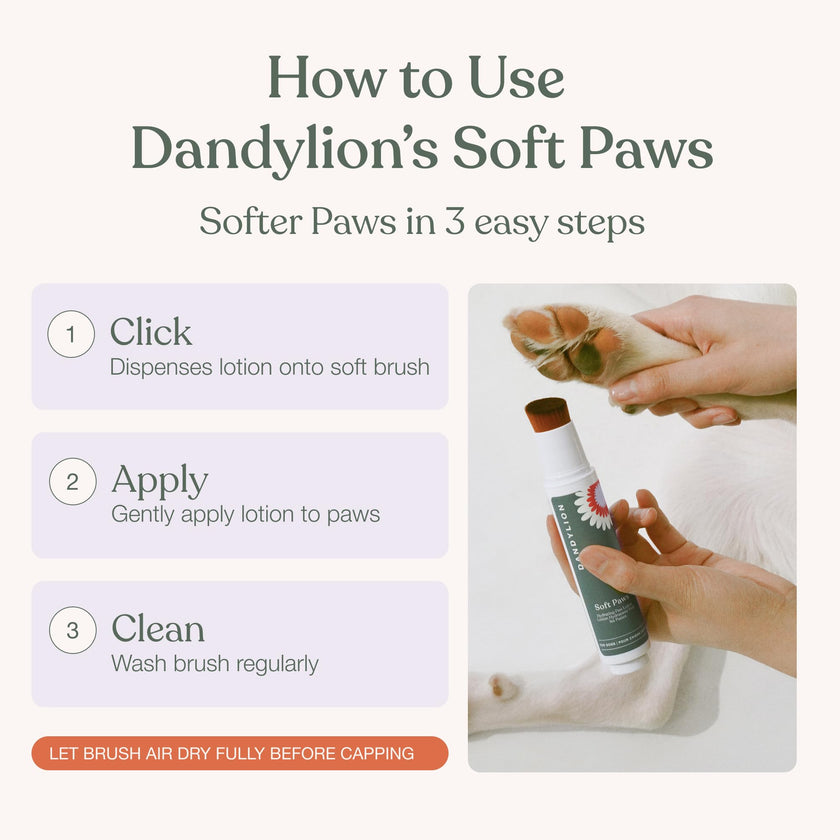 Dandylion Dog Paw Balm, Soft Paws, Paw Moisturizer for Dogs, Dog Lotion with Brush, Fragrance Free pH Balanced Lotion for Paws, Lightweight Moisture for Dry Cracked Paw Pads and Nose, 0.6 fl oz 🍁 All In One Marketplace Canada