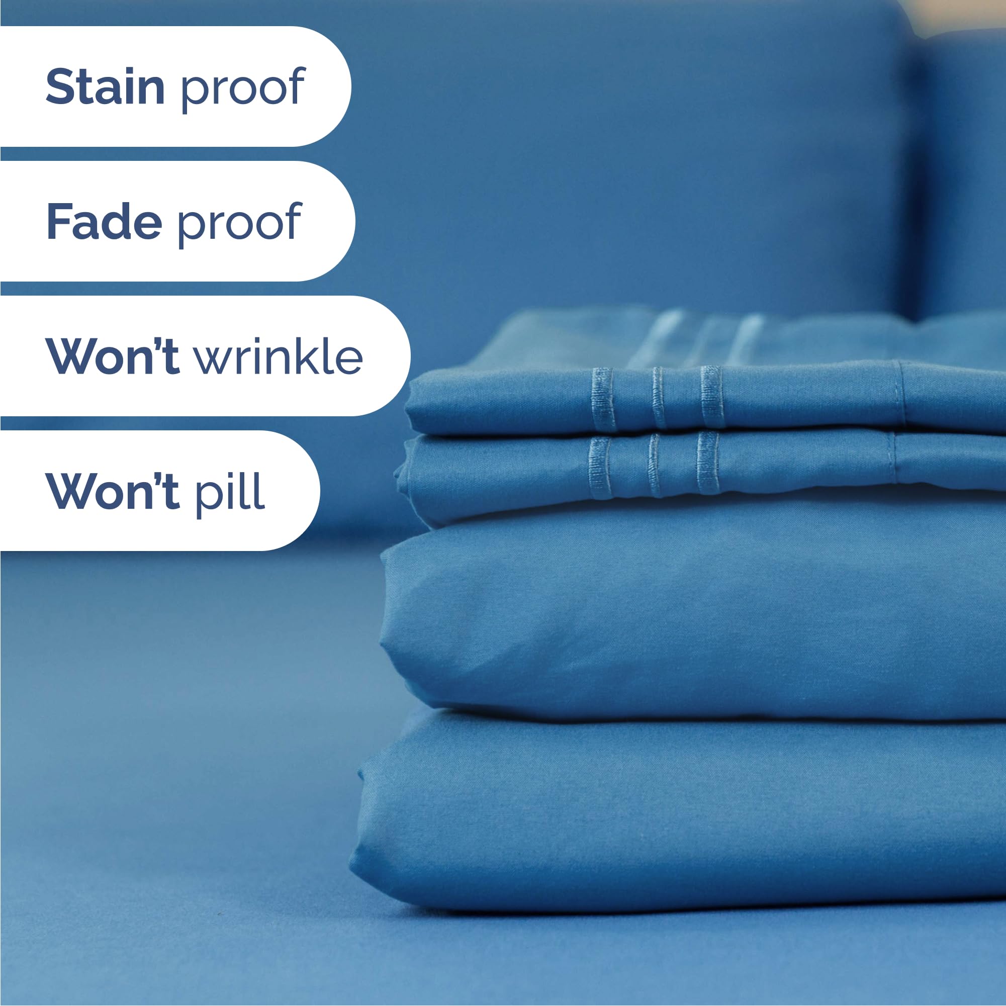 Queen Size 4 Piece Sheet Set - Comfy Breathable & Cooling Sheets - Hotel Luxury Bed Sheets for Women & Men - Deep Pockets, Easy-Fit, Soft & Wrinkle Free Sheets - Denim Blue Oeko-Tex Bed Sheet Set 🍁 All In One Marketplace Canada
