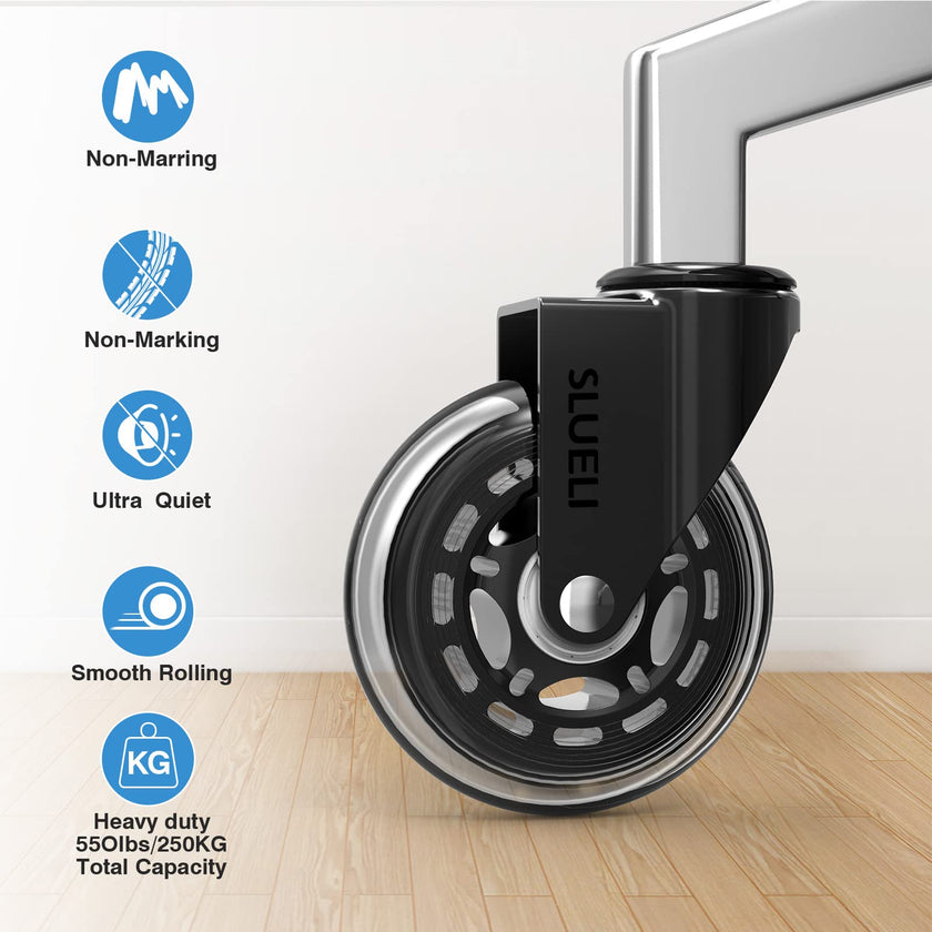 Office Chair Caster Wheels Replacement Rubber Chair Casters (Set of 5), 3 Inch Heavy-Duty Office Chair casters for Hardwood Floors Carpet and Tile Floors Universal fit 🍁 All In One Marketplace Canada