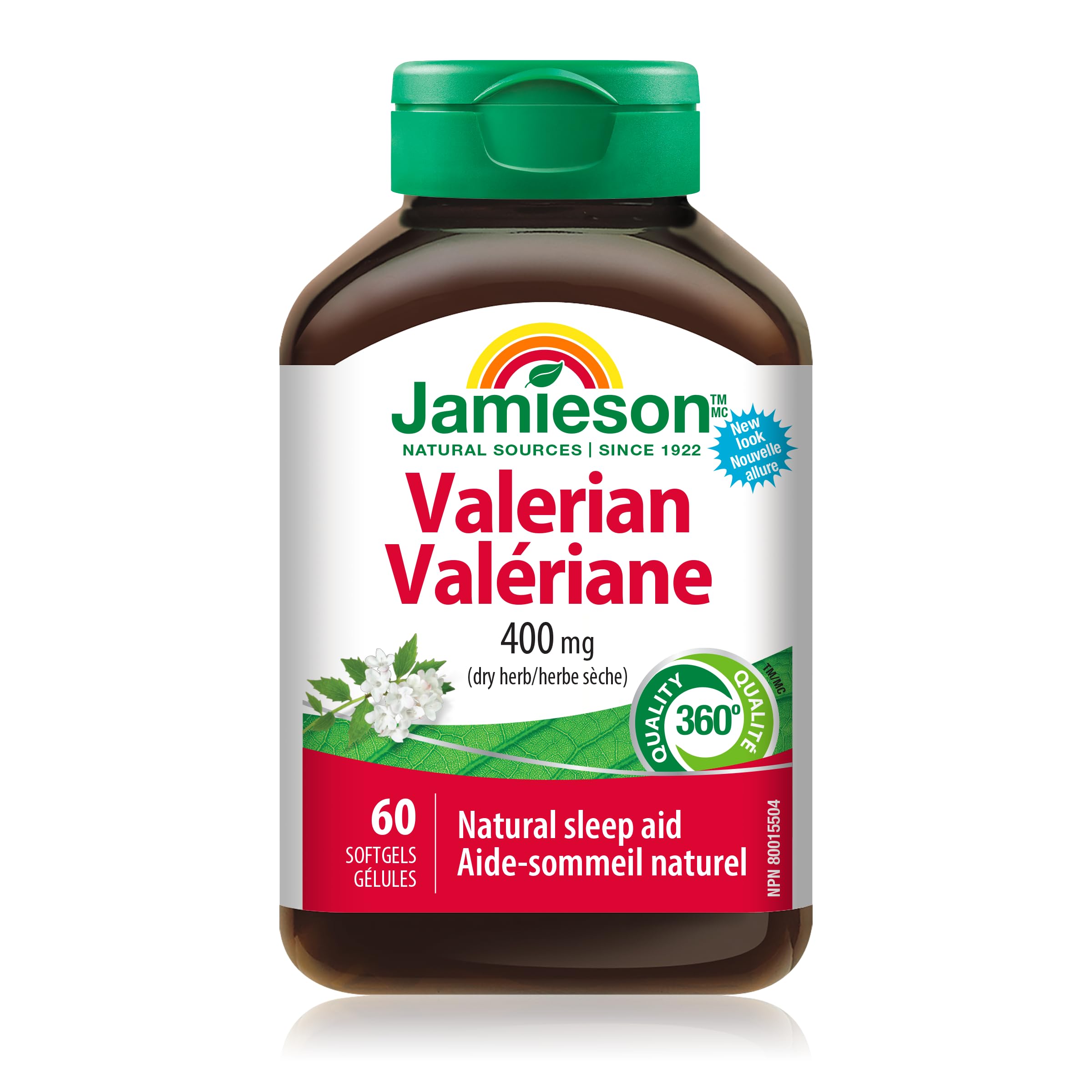 Jamieson Valerian 400 mg, Calming, Melatonin-Free, Natural Herbal-Based Sleep Aid, Reduces Nervousness and Restlessness. Gluten-Free, 60 Softgels, Proudly Canadian 🍁 All In One Marketplace Canada