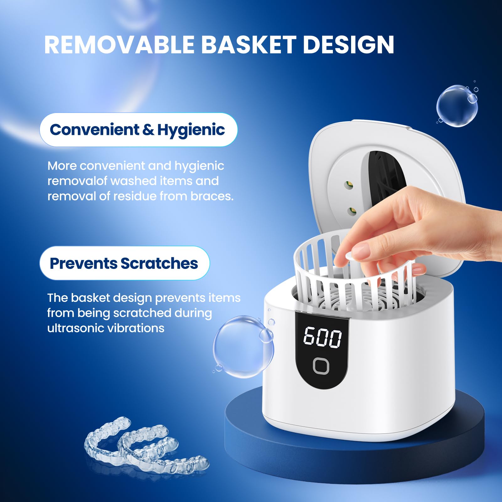 Ultrasonic Retainer Cleaner Machine, Upgraded 45kHz Ultrasonic Cleaner for Mouth Guard Braces, Night Guards, Toothbrush Heads & Jewlery with 200ML, 4 Modes and Digital Timer Dental Cleaning Pod (White) 🍁 All In One Marketplace Canada
