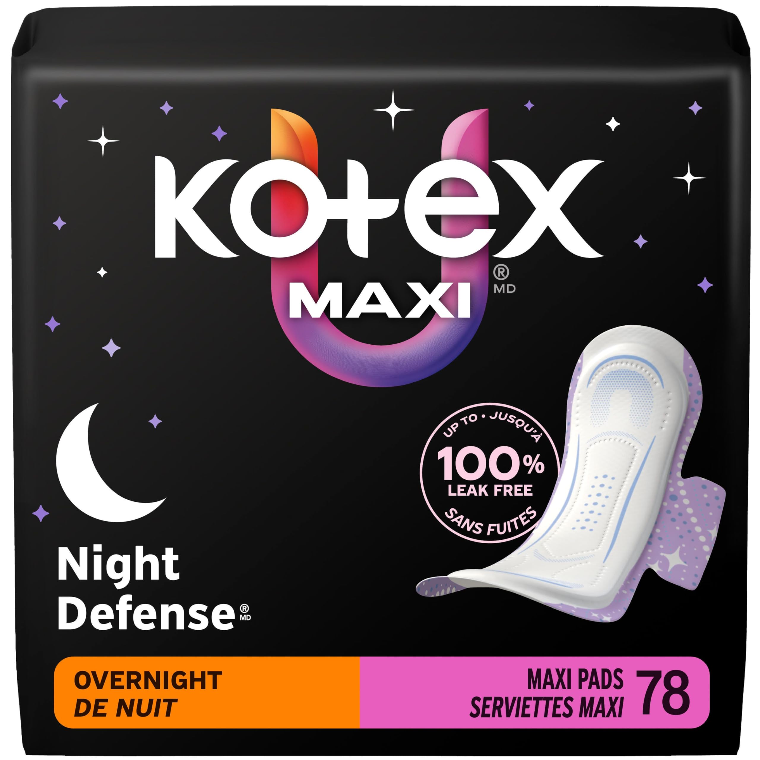 Kotex Overnight Maxi Pads With Wings, Unscented, 78 Count 🍁 All In One Marketplace Canada