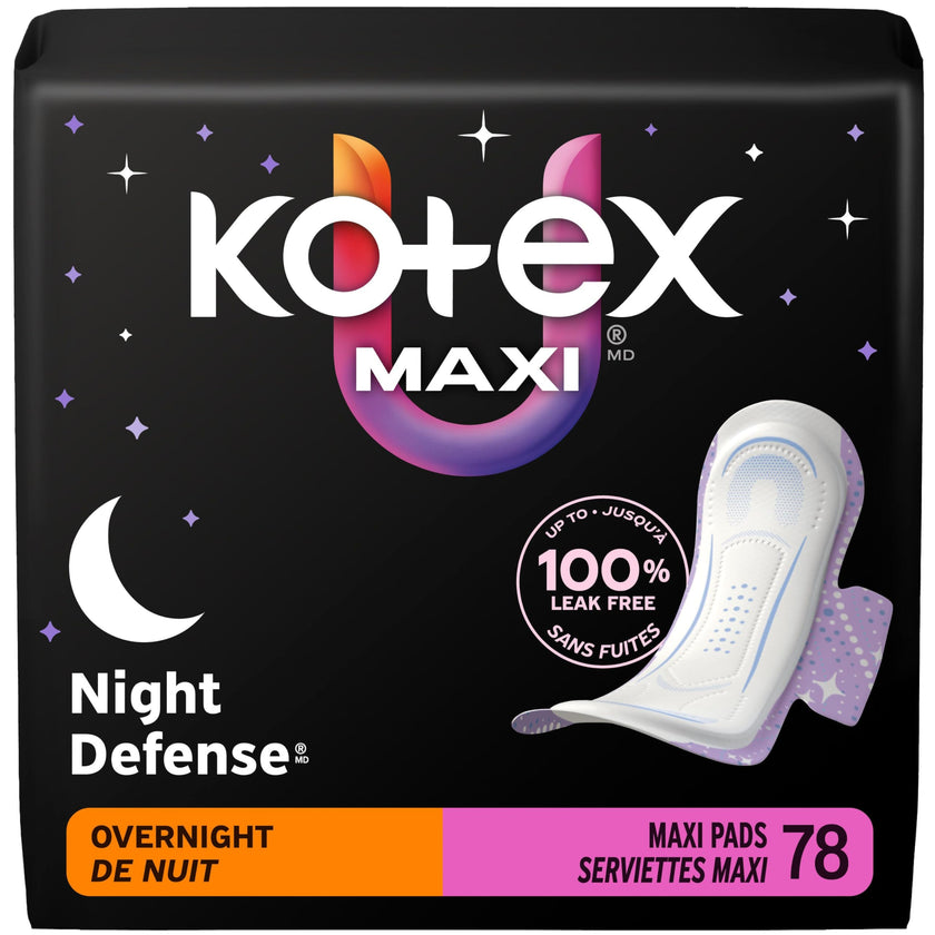 Kotex Overnight Maxi Pads With Wings, Unscented, 78 Count 🍁 All In One Marketplace Canada