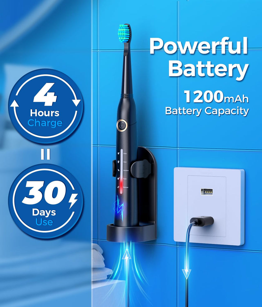 TEETHEORY Sonic Electric Toothbrushes for Adults and Kids, 8 Brush Heads Electric Toothbrush with 40000 VPM Deep Clean 5 Modes, Rechargeable Fast Charge 4 Hours Last 30 Days(Black) 🍁 All In One Marketplace Canada