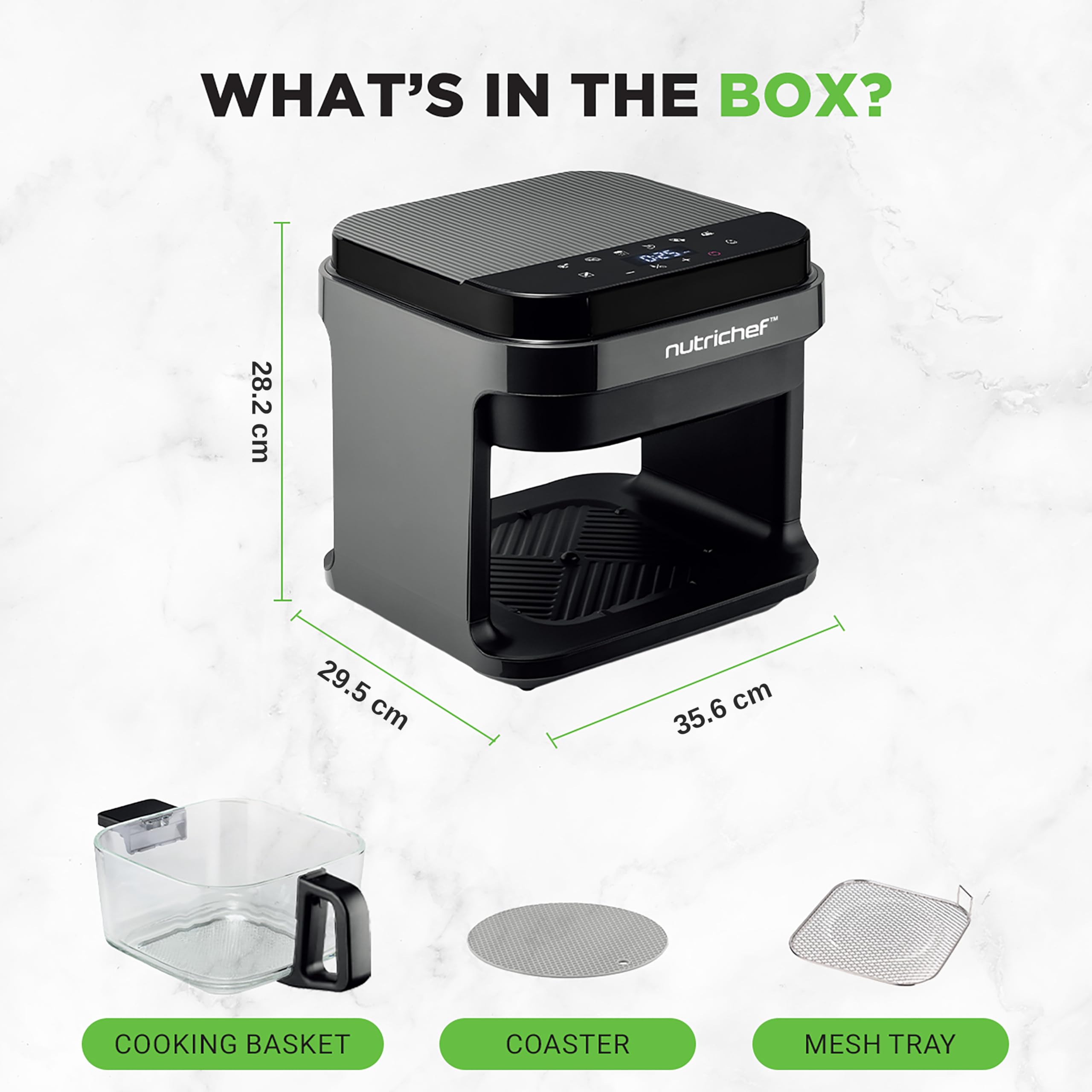 Nutrichef 5.8 Quart Air Fryer | 8-1 Preset Cook Modes | Transparent Fry Bowl for Best Cooking Results | Cook Shrimp, Steak, Fries, Wings, Chicken & More | Precise Temperature Control & Time | Black 🍁 All In One Marketplace Canada