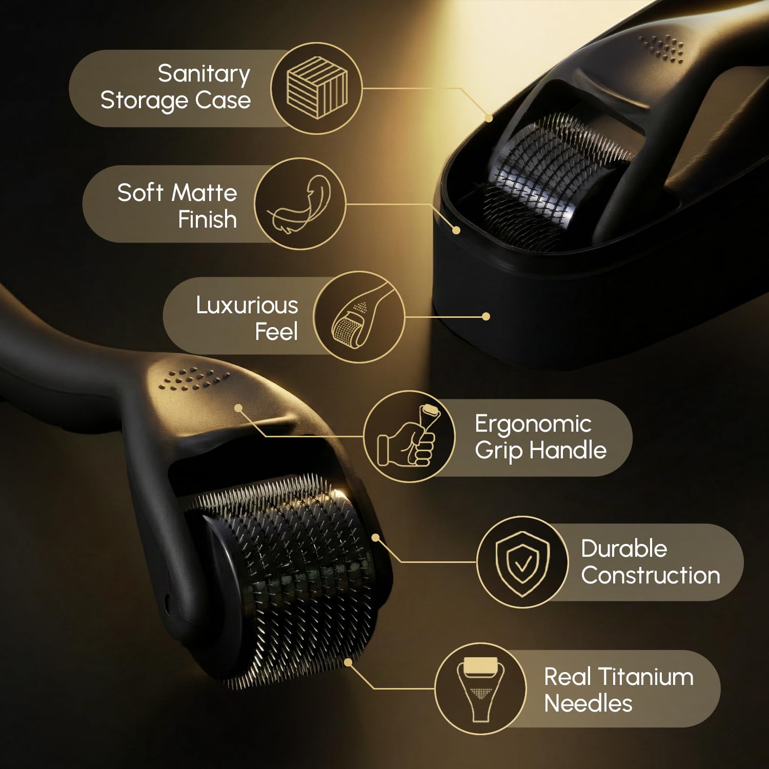 Derma Microneedling Roller - 1.5mm Titanium Needles - Designed in Canada - for Men and Women - Storage Case Included (Matte Black) 🍁 All In One Marketplace Canada