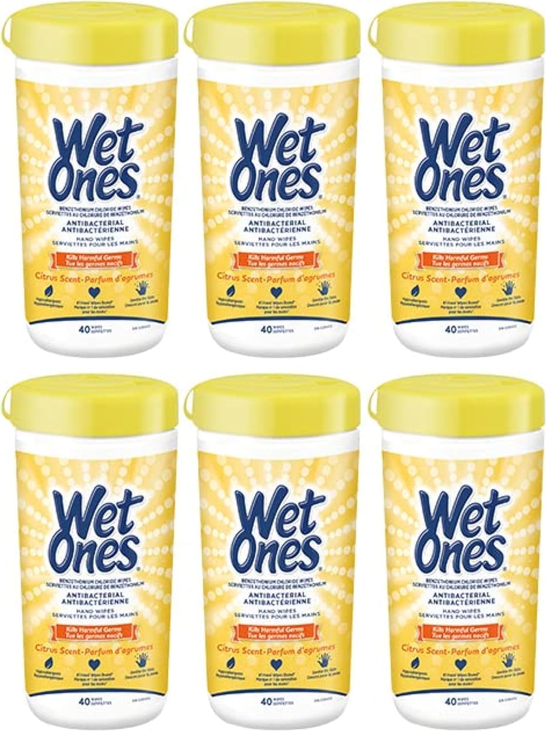 Wet Ones Antibacterial CitrusScent Hand Wipes| Travel | Hand Sanitizer Wipes, Travel Essentials, 40‑Count Canisters, Pack of 6 🍁 All In One Marketplace Canada