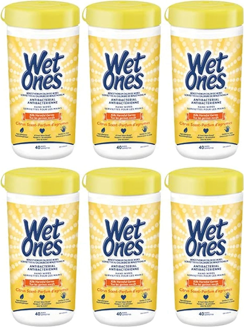Wet Ones Antibacterial CitrusScent Hand Wipes| Travel | Hand Sanitizer Wipes, Travel Essentials, 40‑Count Canisters, Pack of 6 🍁 All In One Marketplace Canada