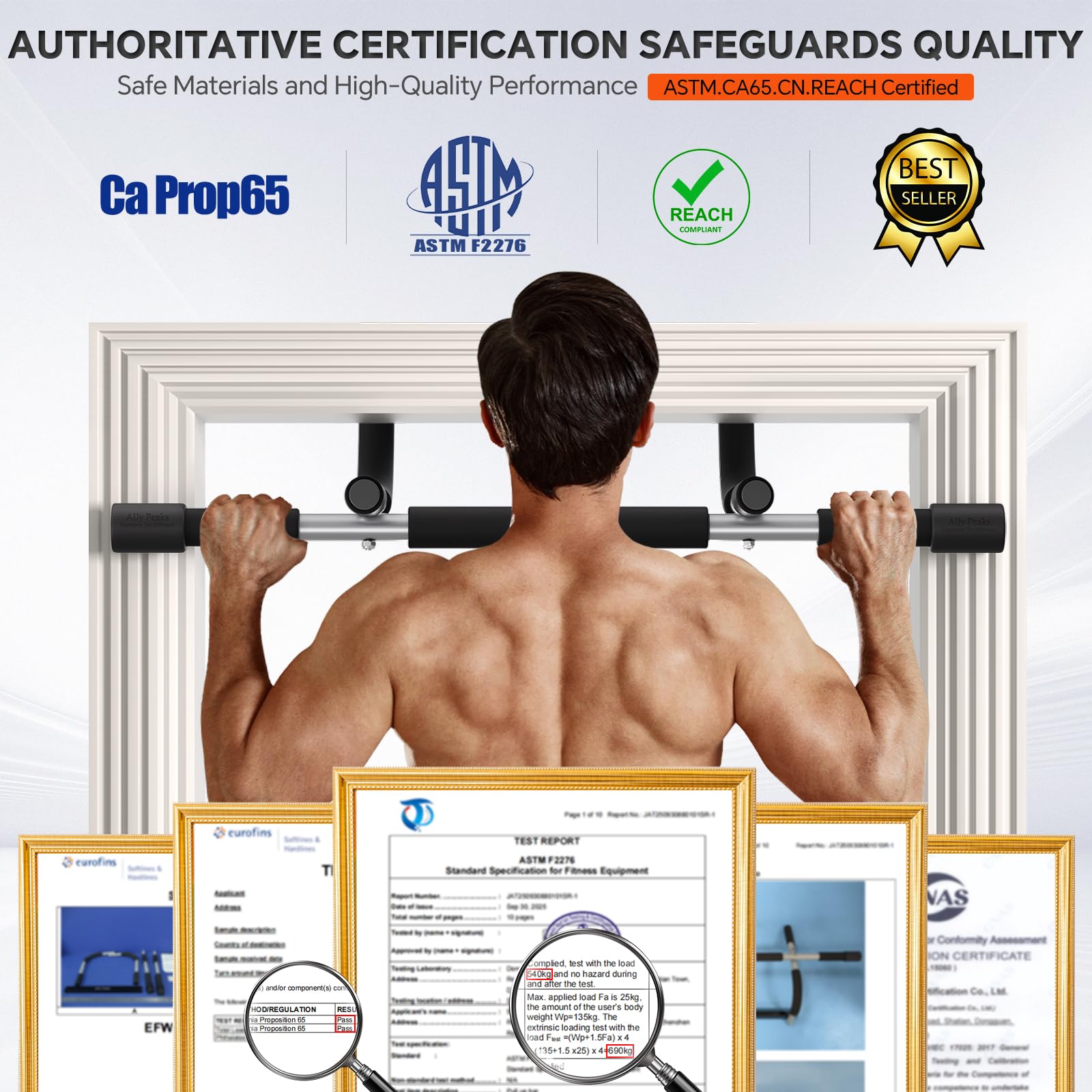 ALLY PEAKS Pull Up Bar Thickened Steel Pipe Super Heavy Duty Steel Frame Upper Workout Bar| Multi-Grip Strength for Doorway | Indoor Chin-Up Bar Fitness Trainer for Home Gym Portable (silver2) 🍁 All In One Marketplace Canada