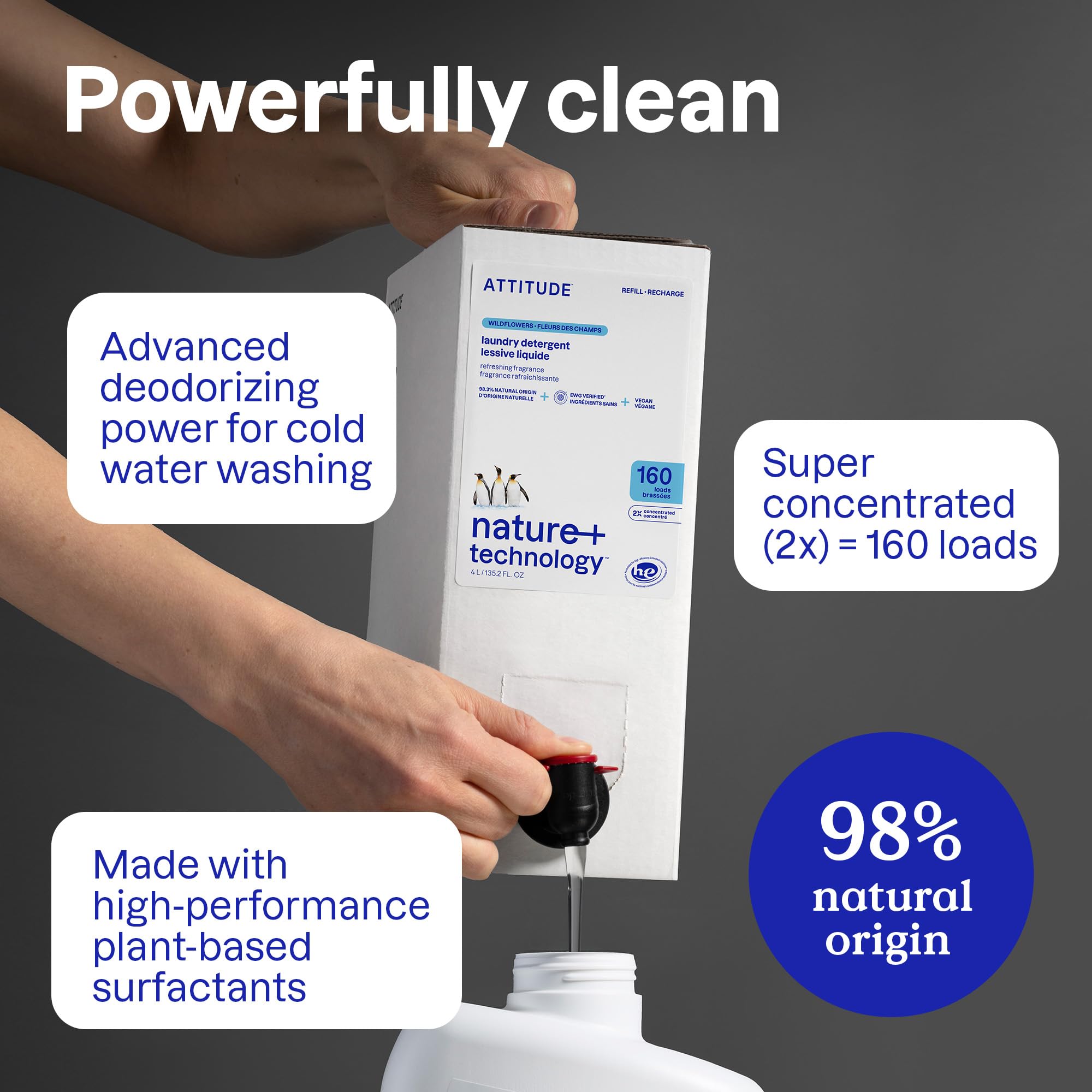 ATTITUDE Liquid Laundry Detergent Refill, EWG Verified, HE Compatible, Plant-Based & Vegan, Natural Laundry Soap, Made in Canada, Unscented, 160 Loads, 4 Liters 🍁 All In One Marketplace Canada