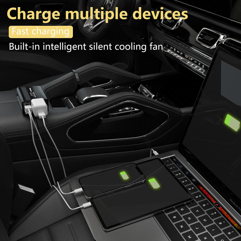 150W Power Inverter 12V DC to 110V AC Car Plug Adapter Outlet Converter with 3.1A Dual USB AC car Charger for Laptop Computer Black 🍁 All In One Marketplace Canada