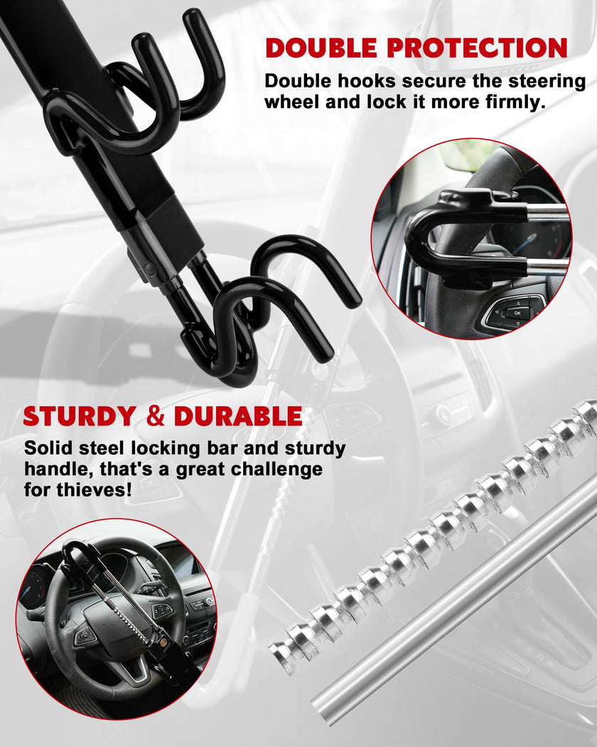 Tevlaphee Steering Wheel Lock Anti-Theft Car Device Heavy Duty Security Car Lock Antitheft Locking Devices Great Deterrent Adjustable Car Wheel Lock Anti Theft for Vehicle Truck with 3 Keys(Black) 🍁 All In One Marketplace Canada