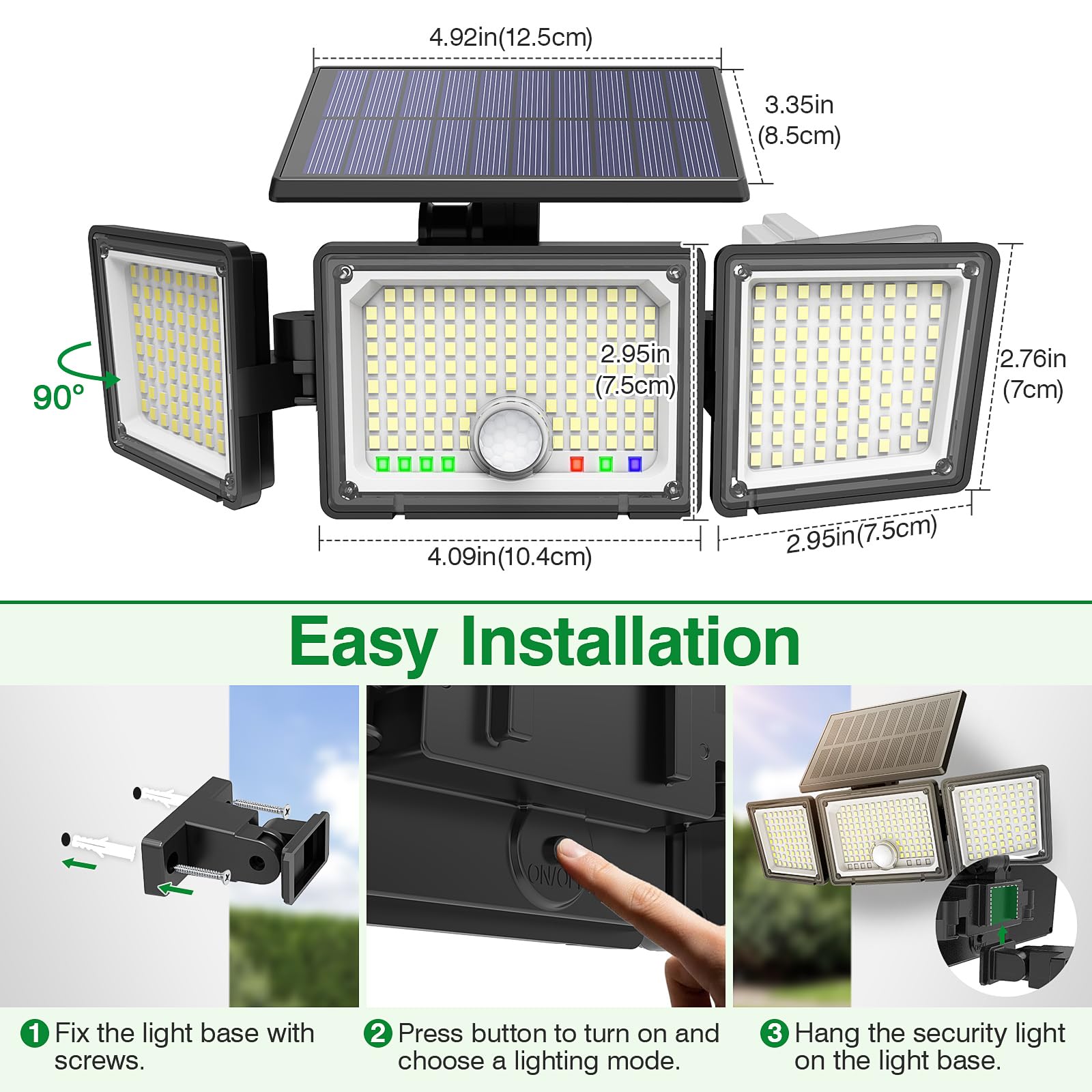 Solar Motion Sensor Light Outdoor, 2500LM 286 LED Solar Outdoor Lights with Power Display & Mode Indicators - 6500K Adjustable 3-Head Flood Light, IP65 Waterproof for Garden, Garage, Yard - 2 Pack 🍁 All In One Marketplace Canada