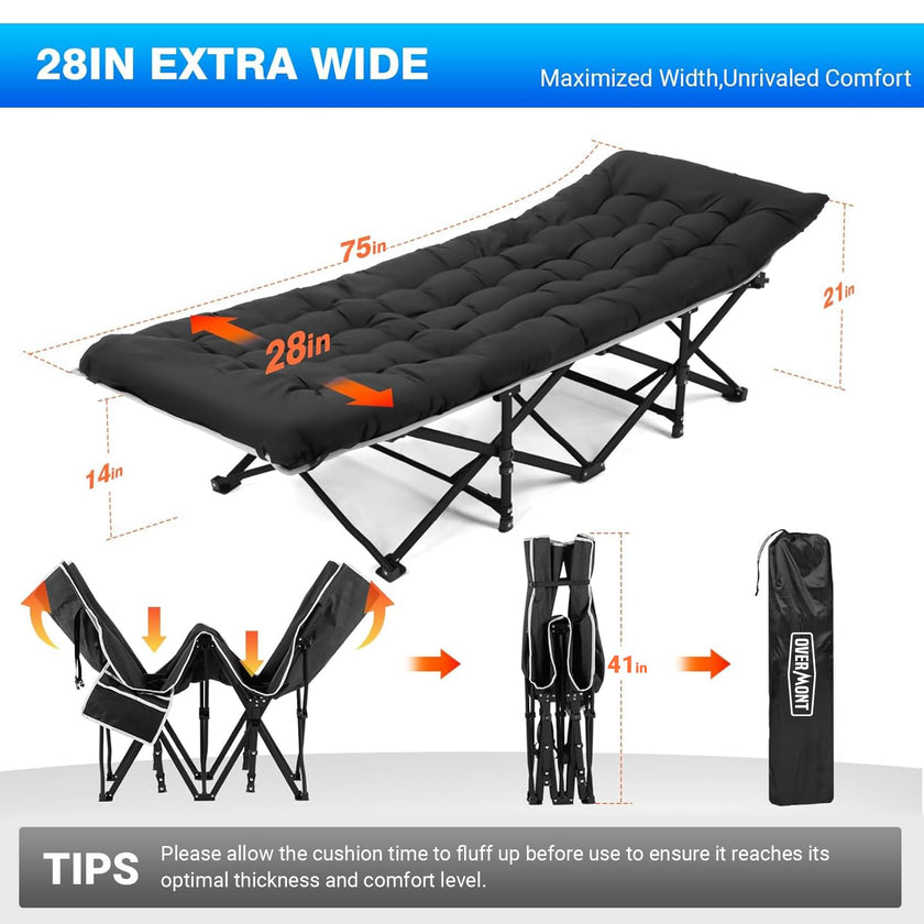 Overmont Camping Cot with Mattress - 28” Extra Wide Portable Folding Cot for Adults Load 550 LBS with Carry Bag for Outdoor Travel Home Office Nap 🍁 All In One Marketplace Canada