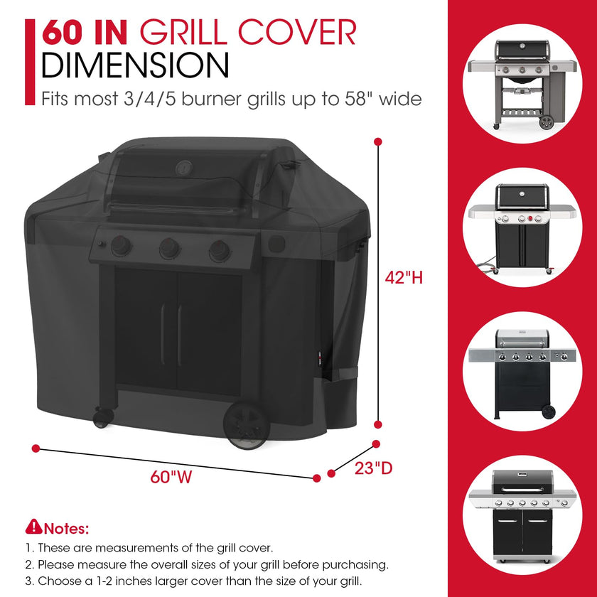 UNICOOK BBQ Cover 60 Inch, Heavy Duty Waterproof Housse BBQ, Special Fade and UV Resistant Outdoor Barbecue Grill Cover, Barbecue Accessories Compatible for Weber Char-Broil Nexgrill and More 🍁 All In One Marketplace Canada