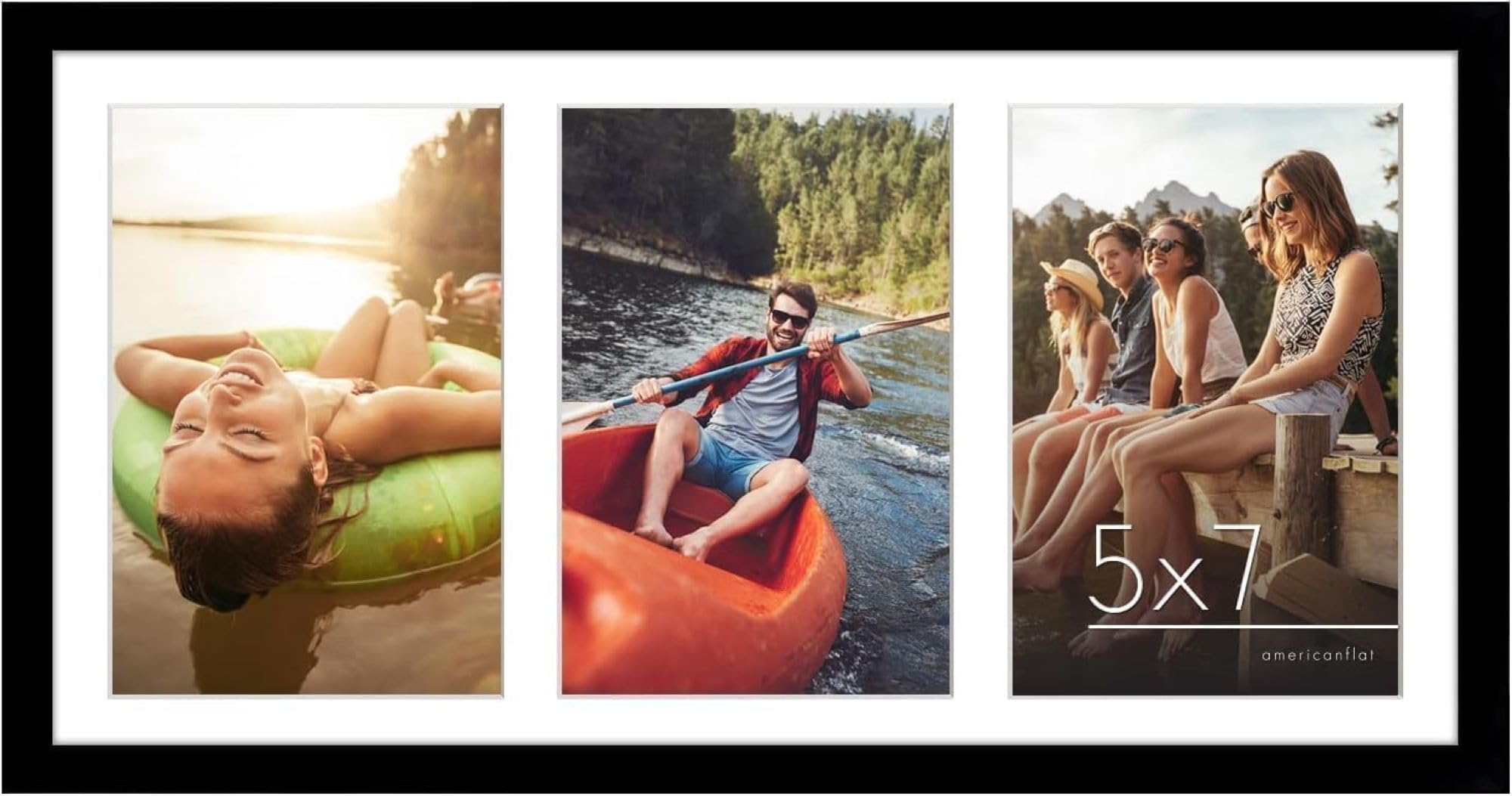 Americanflat 5x7 Picture Frame Collage with Shatter-Resistant Glass - Fits Three 5x7 Photos or Use as One 8x16 Frame - Signature Collection - Collage Frames for Tabletop and Wall Display - Black 🍁 All In One Marketplace Canada