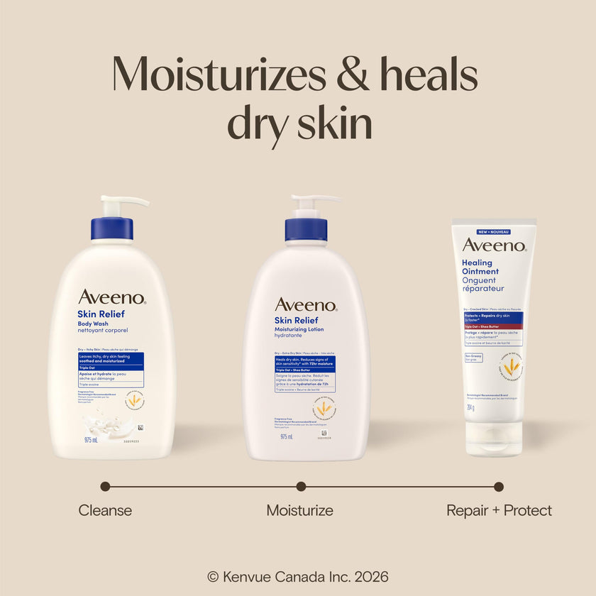 Aveeno Skin Relief Moisturizing Body Lotion Heals Very Dry, Sensitive Skin, fast absorbing Lotion with Soothing Triple Oat & Shea Butter Formula, Fragrance Free Lotion, Non-Comedogenic, 975mL 🍁 All In One Marketplace Canada