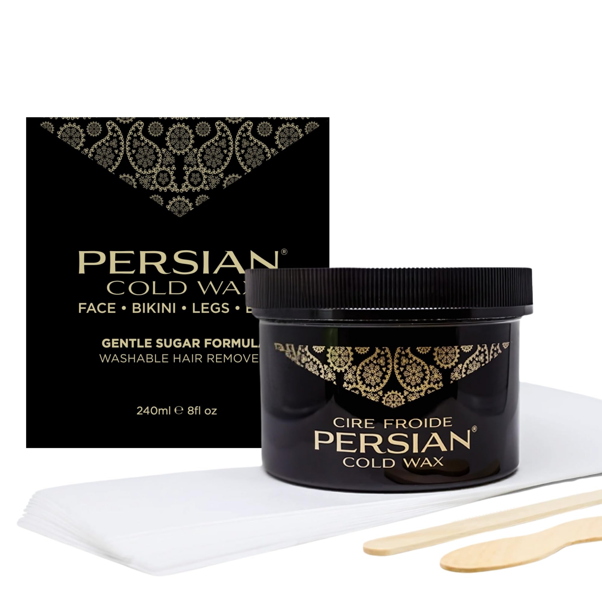 Persian Cold Wax Kit, Hair Removal Sugar Wax for Body Waxing Women & Men, 8 oz (240ml) wax, 20 strips, 2 spatulas. 🍁 All In One Marketplace Canada