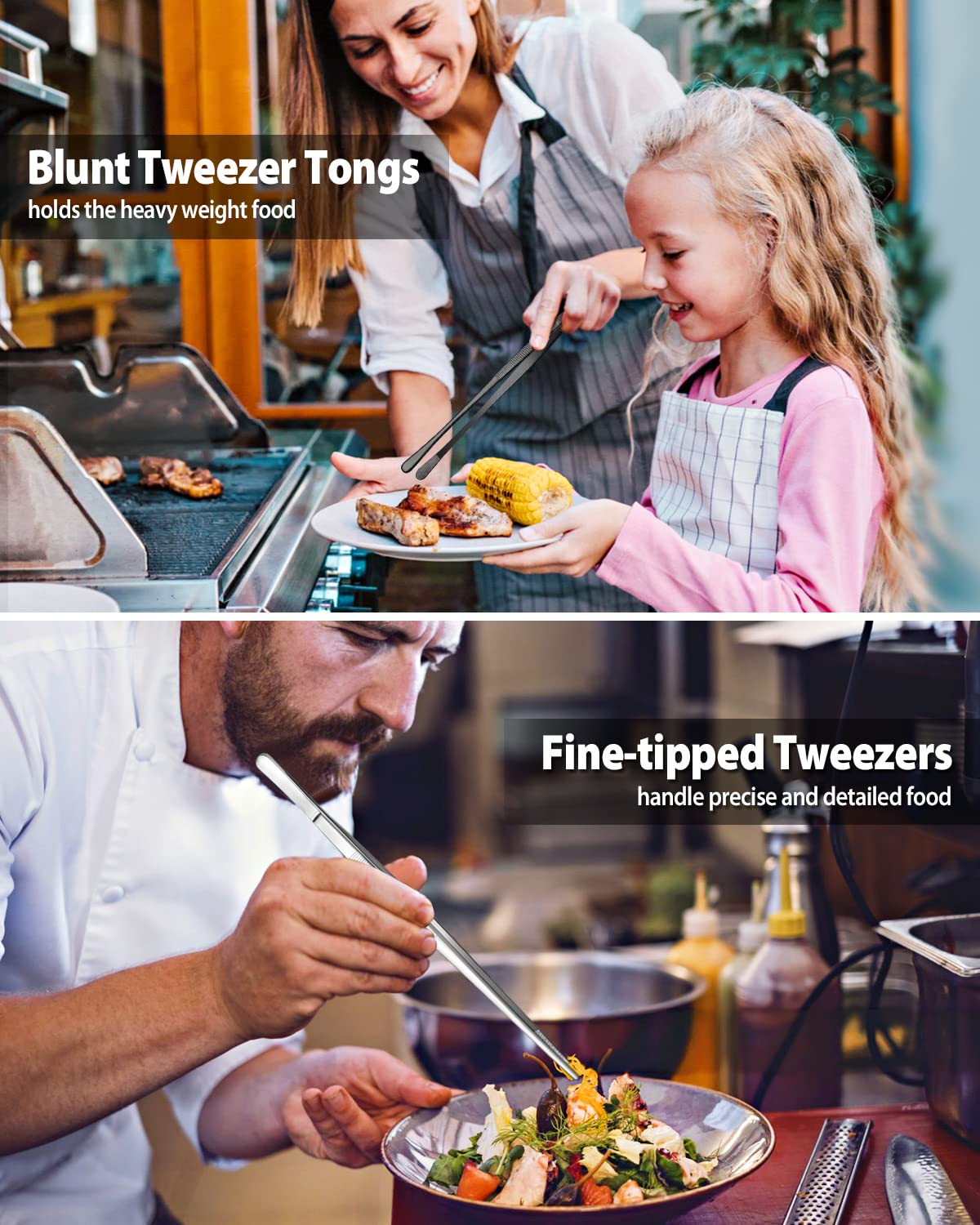 2 Pcs 12-inch Cooking Tweezers Tongs Precision Serrated Tips, Stainless Steel Professional Chef Tweezer Kitchen Tools for BBQ, Plating and Serving 🍁 All In One Marketplace Canada
