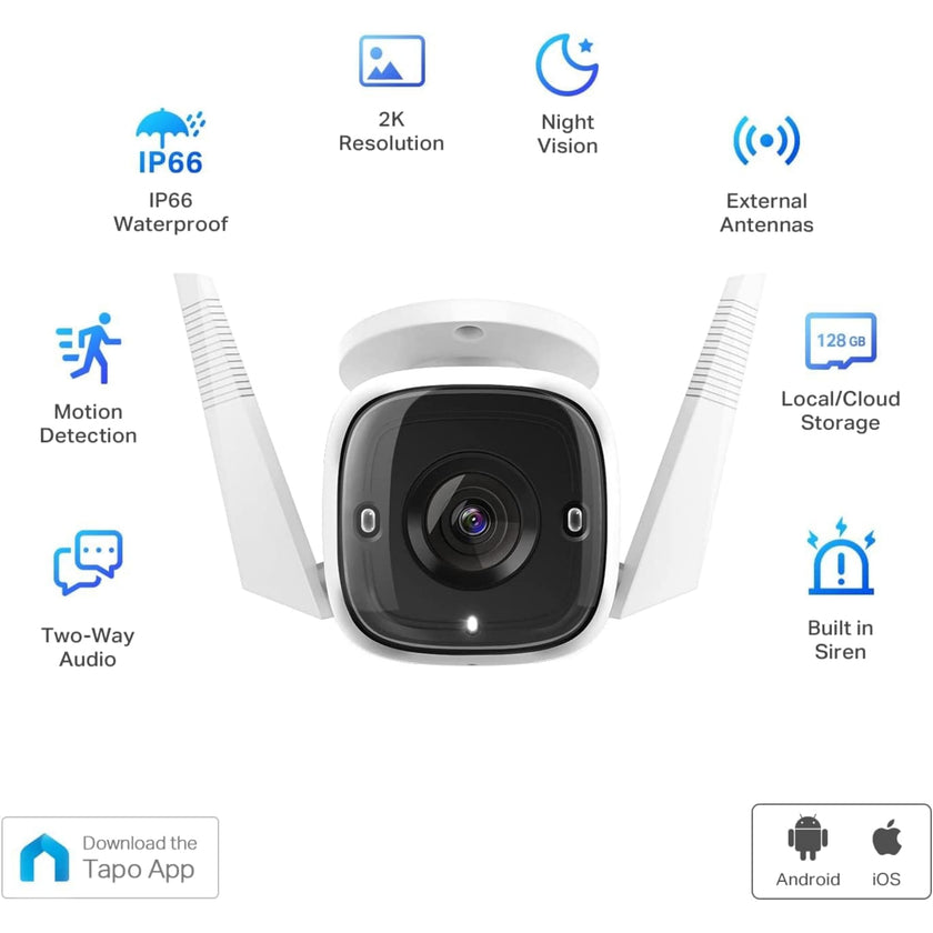 TP-Link Tapo 2K HD Security Camera Outdoor Wired, Built-in Siren, Night Vision, IP66 Weatherproof, Motion/Person Detection, Works w/Alexa & Google Home, Cloud/SD Card Storage, 2-Way Audio,White 🍁 All In One Marketplace Canada