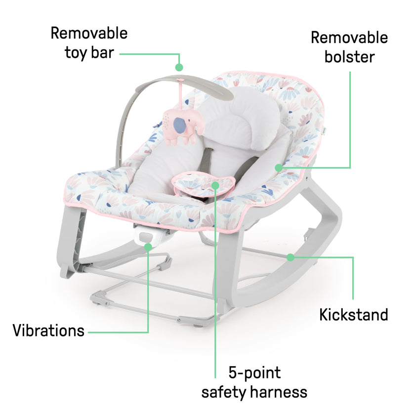Ingenuity Keep Cozy 3-in-1 Grow with Me Vibrating Baby Bouncer Seat & Infant to Toddler Rocker, Vibrations & Toy Bar, 0-30 Months Up to 40 lbs (Pink Burst) 🍁 All In One Marketplace Canada