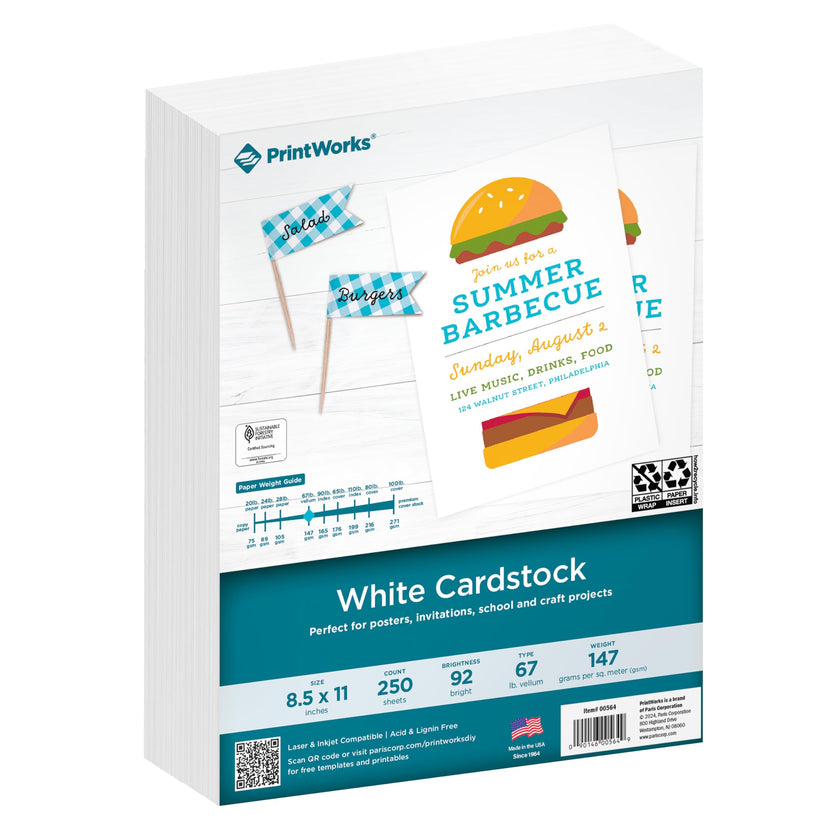 Printworks White Cardstock, Standard, 67 lb. Vellum, 92 Bright, 250 sheets, 8.5 x 11, For Office, Home & School Printing, Craft Projects (00564) 🍁 All In One Marketplace Canada