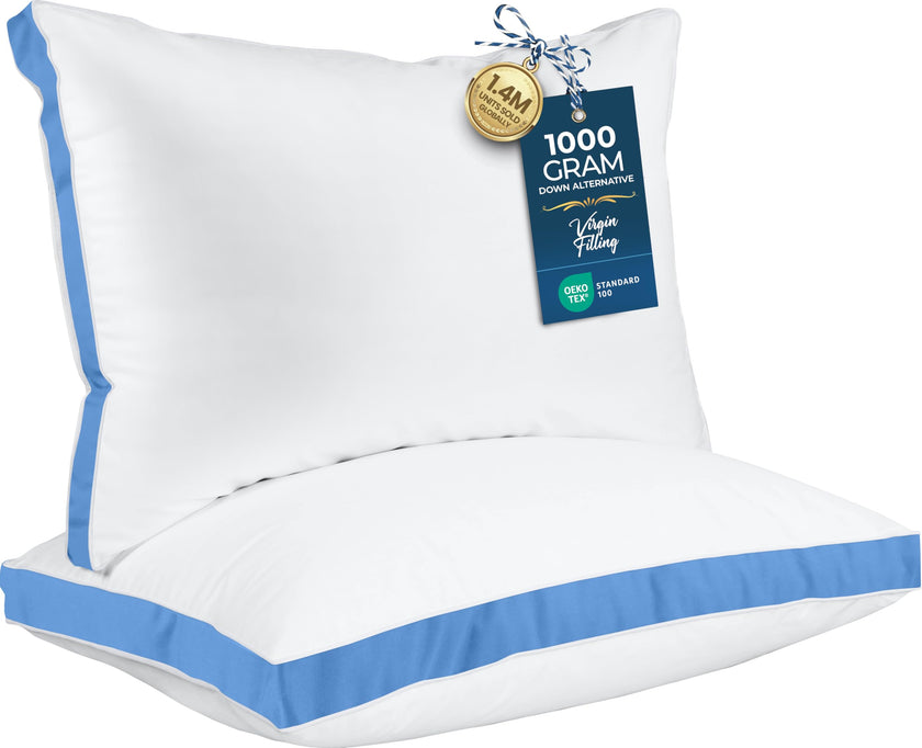 Utopia Bedding Bed Pillows for Sleeping Queen Size (Blue), Set of 2, Soft & Fluffy Pillow with Down Alternative Filling, Cooling, Hotel Quality, Gusseted Pillow for Back, Stomach or Side Sleepers 🍁 All In One Marketplace Canada