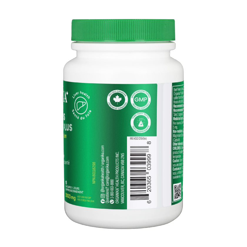 Organika Beef Liver Plus Choline- Sourced from Grass-Fed + Finished Cattle, Pasture Raised, High in Vitamins and Minerals, Supports Liver Function, Energy Levels, and Immunity- 90caps 🍁 All In One Marketplace Canada