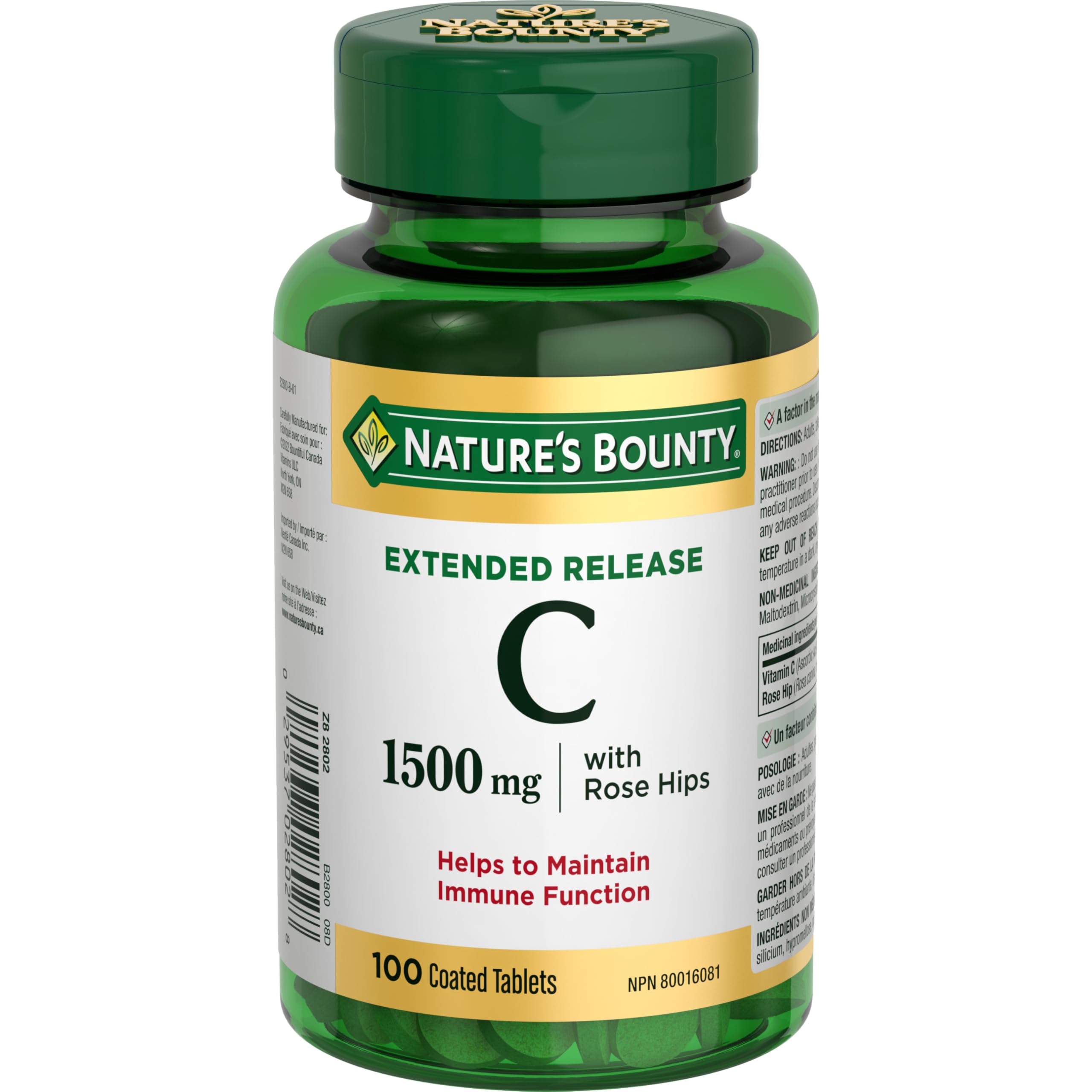 NATURE'S BOUNTY Vitamin C With Rose Hips, 1500 mg, Extended Release, Helps Maintain Immune Function, Coated Tablets, 192.7 g 🍁 All In One Marketplace Canada