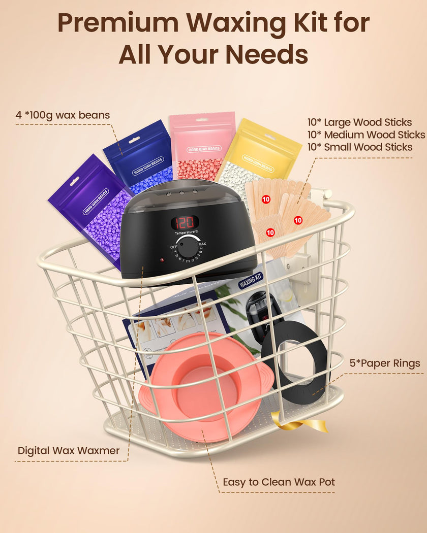 Waxing Kit for Women & Men: Digital Display Waxing Kits, Hard Wax Kit Wax Warmer for Hair Removal with 4-Pack Hard Wax Beads- All-in-One at-Home Wax Pot Machine for Brazilian, Bikini, Legs & Body 🍁 All In One Marketplace Canada