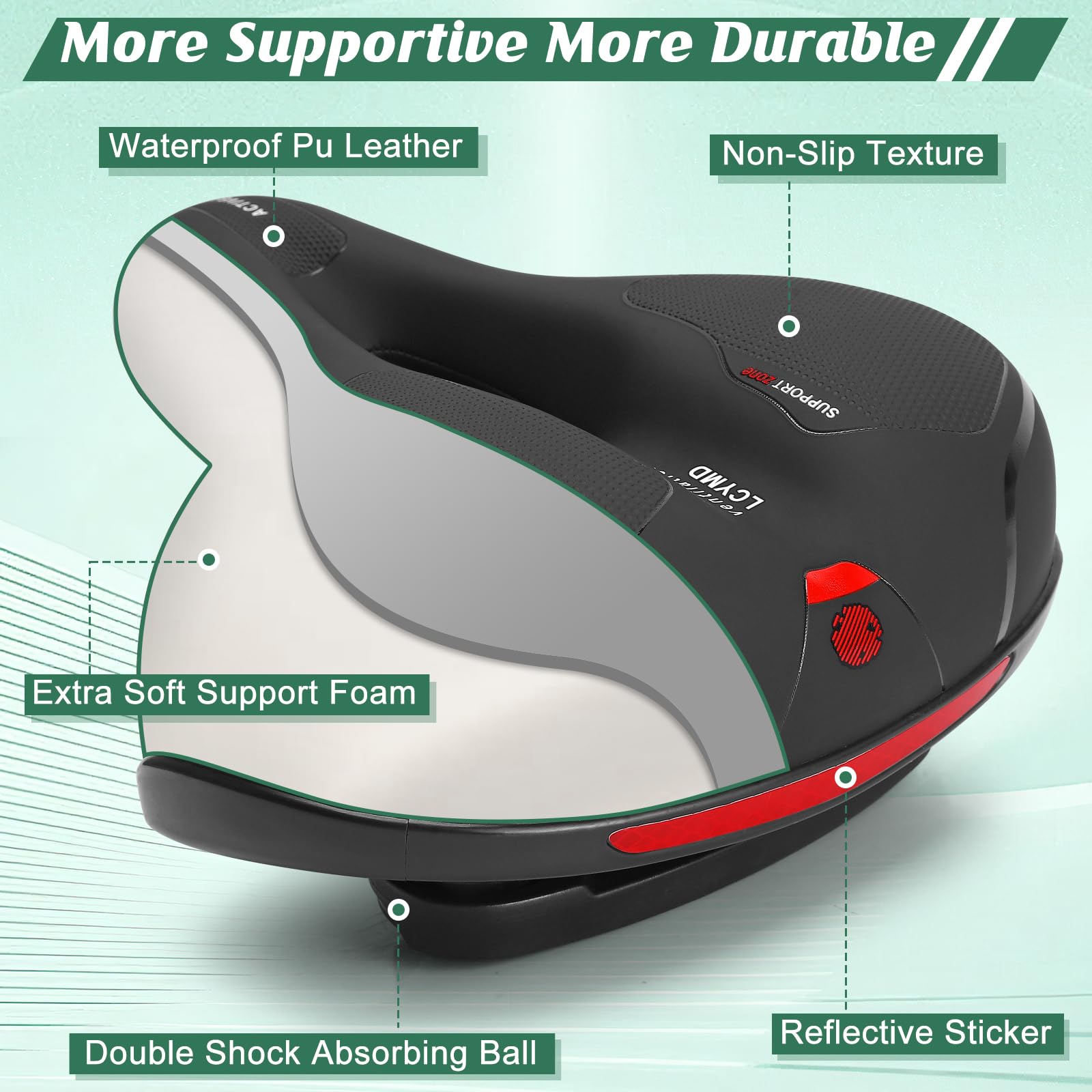 Comfortable Bike Seat for Men Women with Dual Shock Absorbing Ball Waterproof Wide Bicycle Saddle Fit for Most Standard Post 🍁 All In One Marketplace Canada