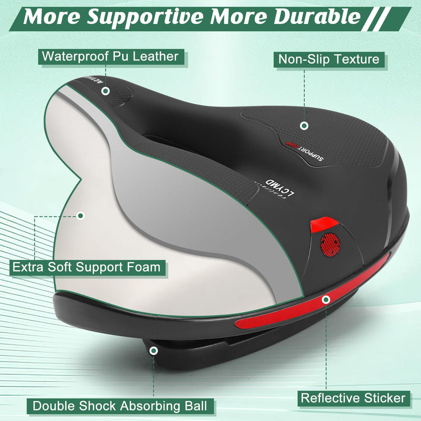 Comfortable Bike Seat for Men Women with Dual Shock Absorbing Ball Waterproof Wide Bicycle Saddle Fit for Most Standard Post 🍁 All In One Marketplace Canada