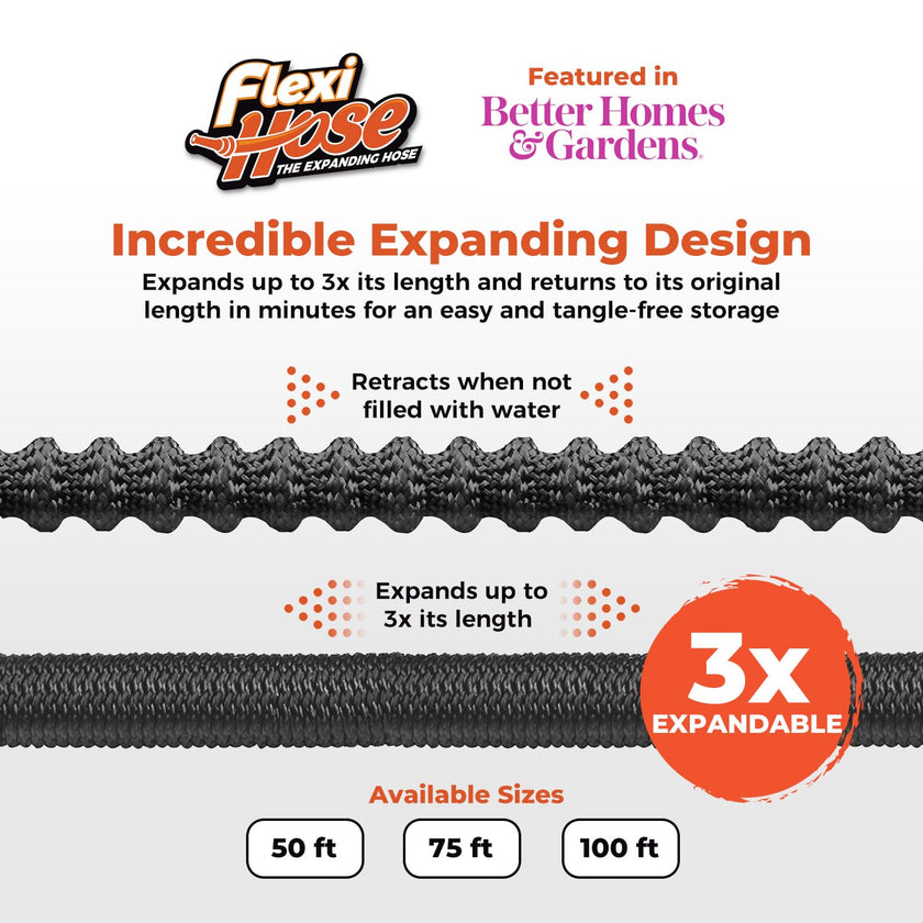 Flexi Hose Expandable Garden Hose, Lightweight & No-Kink Flexible Garden Hose, 3/4 inch Solid Brass Fittings and Double Latex Core, 100 ft Black 🍁 All In One Marketplace Canada
