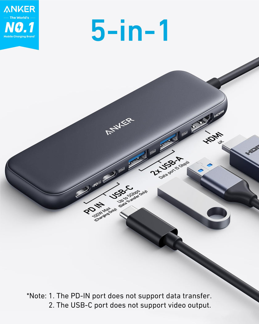 Anker USB C Hub, 5-in-1 USBC to HDMI Splitter with 4K Display, 1 x Powered USB-C 5Gbps & 2×Powered USB-A 3.0 5Gbps Data Ports for MacBook Pro, MacBook Air, Dell and More 🍁 All In One Marketplace Canada