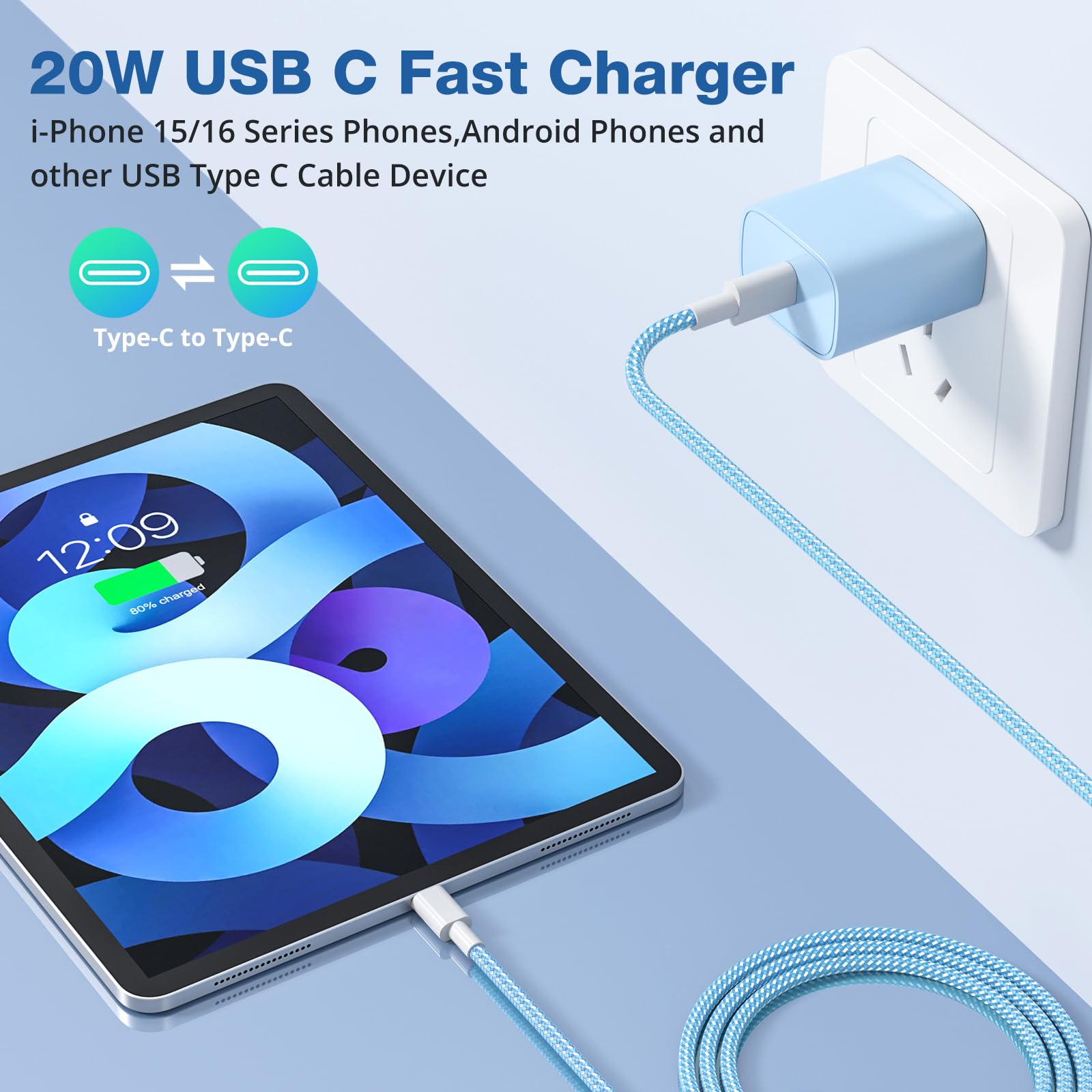 4 Pack USB C Charger for iPhone 16 15 Charger Fast Charging, 20W USB C Fast Charger Block with 6FT USB C to C Cable for iPhone 16 15 Pro Max/15 Plus/iPad Pro12.9/11,iPad Air,iPad mini Android Phones 🍁 All In One Marketplace Canada