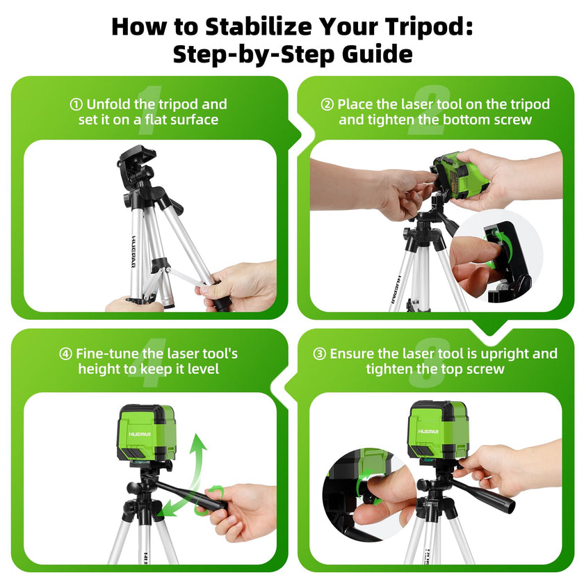 Huepar Self Leveling Laser Level with Tripod, 98Ft Green Cross Line Laser Leveler Tool for Picture Hanging, Tile, Home Renovation, Indoor Project, Battery Included, 40in Tripod 🍁 All In One Marketplace Canada
