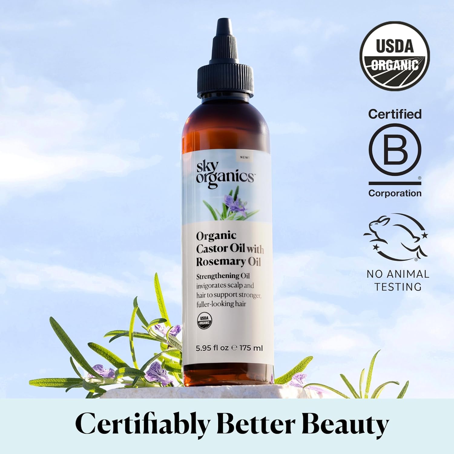 Sky Organics USDA Organic Castor Oil and Rosemary Oil, Strengthening Hair Oil Blend, Pure & Potent, Hexane-Free, Invigorates Scalp, Supports Fuller-Looking Hair, 6 fl oz 🍁 All In One Marketplace Canada