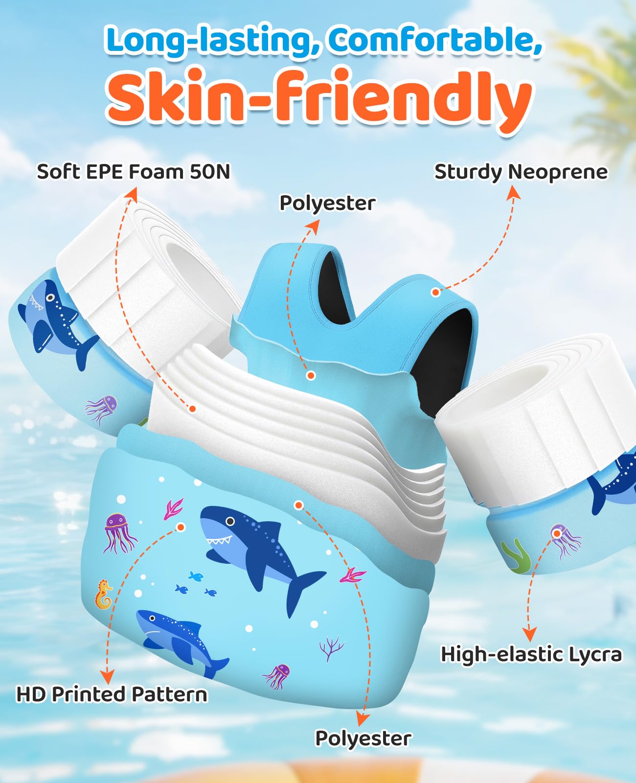 HeySplash Swim Vest for Kids, Toddler Pool Floaties Fit 33-66 Lbs, Puddle Jumper with Double Adjustable Strap, Swim Jacket Water Wing Arm Float, Sea Boat Flotation Device Boy Girl,Blue Shark 🍁 All In One Marketplace Canada