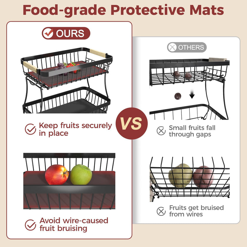 2 Tier Large Fruit Bowl for Kitchen Counter with 2 Banana Holders,2026 Sturdy Metal Fruit Basket with Protective Mats Keeping Fruits Fresh,Kitchen Organizers and Storage for Bread Potato Onion Storage 🍁 All In One Marketplace Canada