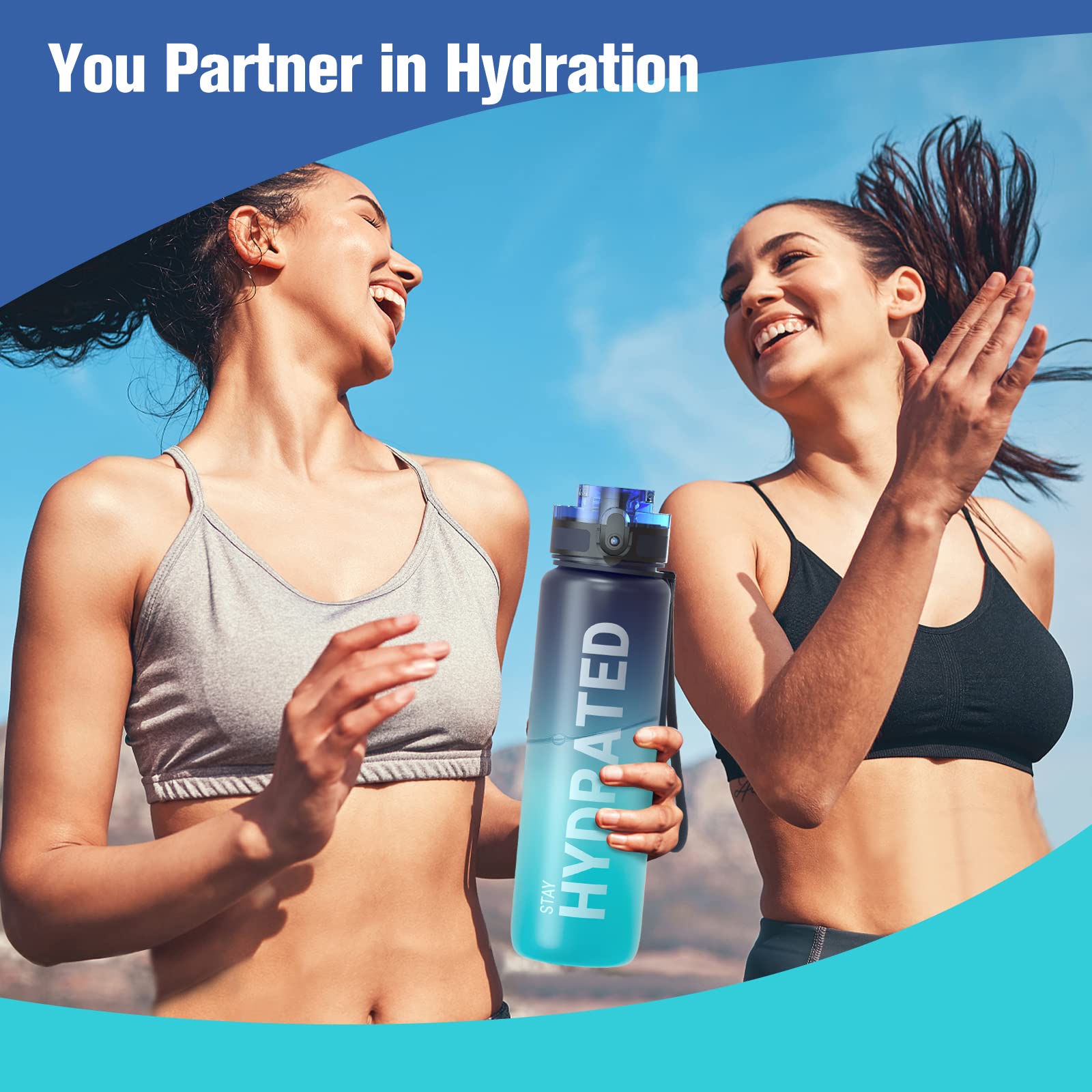 Sahara Sailor Water Bottle, 32oz Motivational Sports Water Bottle with Time Marker - Times to Drink - Tritan, BPA Free, Wide Mouth Leakproof, Fast Flow Technology with Clean Brush (1 Bottle) 🍁 All In One Marketplace Canada