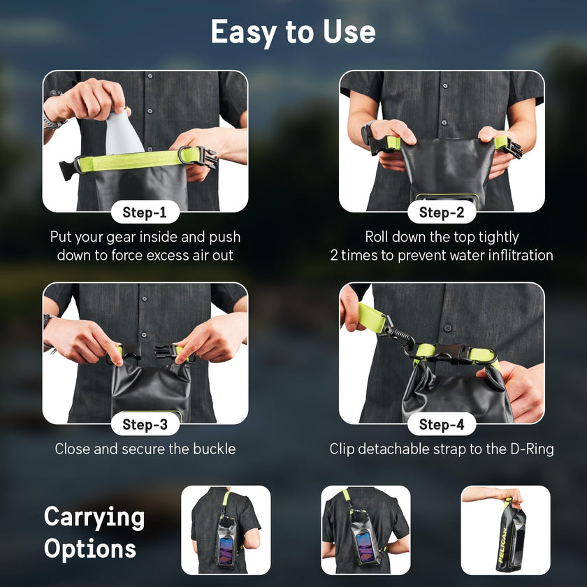 Pelican Marine IP68 Waterproof Dry Bag 2L w/Phone Pouch/Case - Black/Yellow 🍁 All In One Marketplace Canada